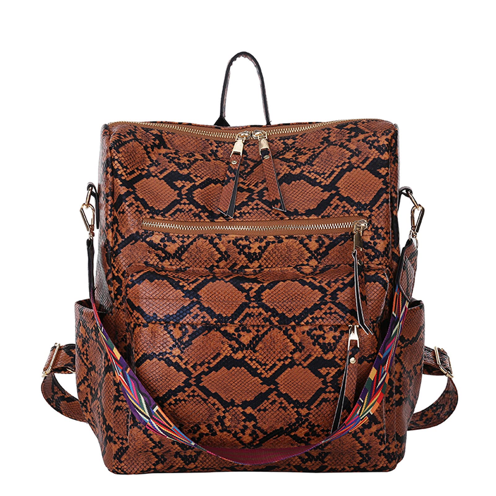 Vintage Women's Large Embroidered Backpack - Stylish Ethnic Design with Reflective Cover, Spacious 29x17x35 Inch for Cycling, Travel & Daily Use (Brown)