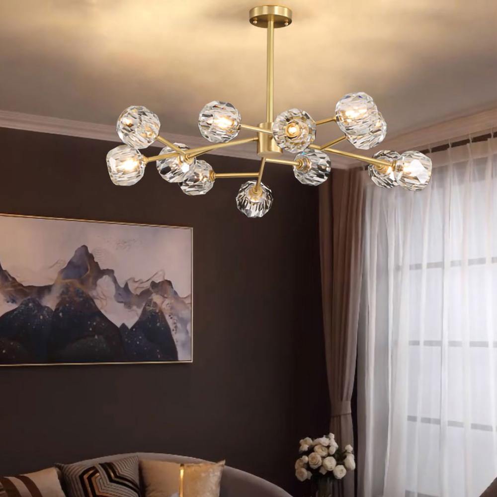 Crystal Ball Round Cluster Chandelier - Elegant Ceiling Light Fixture for Dining Room, Bedroom & Living Room Decor