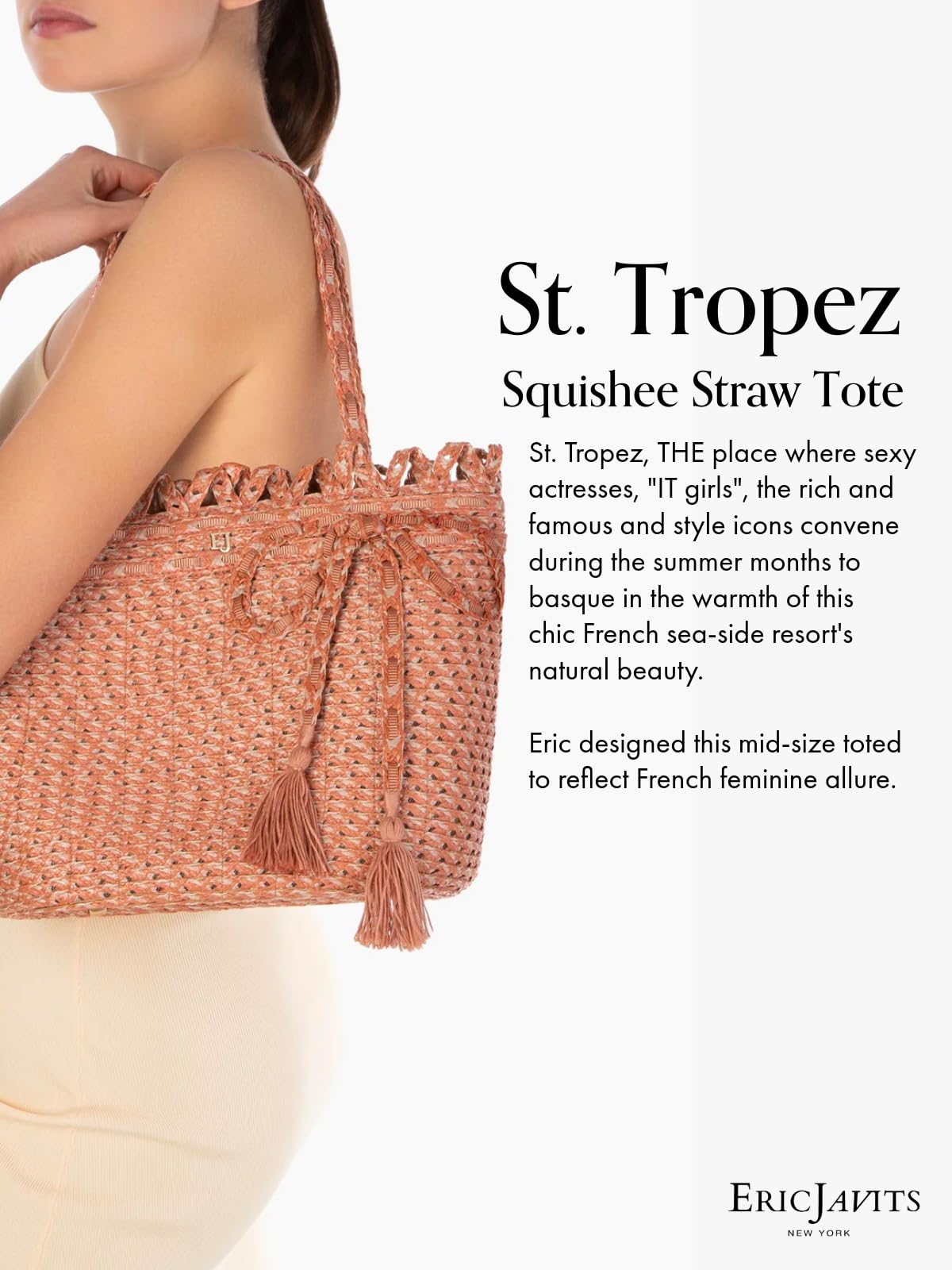 Eric Javits Squishee St. Tropez Straw Tote Bag for Women - Lightweight Summer Beach Bag with Adjustable Strap - Perfect for Pool, Vacation & Shopping