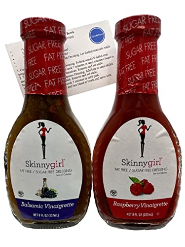 Skinnygirl Low Calorie Sugar Free 8 oz Salad Dressing Bundle - Balsamic & Raspberry Vinaigrette with Recipe Card | Healthy Salad Topping for Weight Loss & Keto Diet | Perfect for Salads, Meal Prep & Healthy Eating