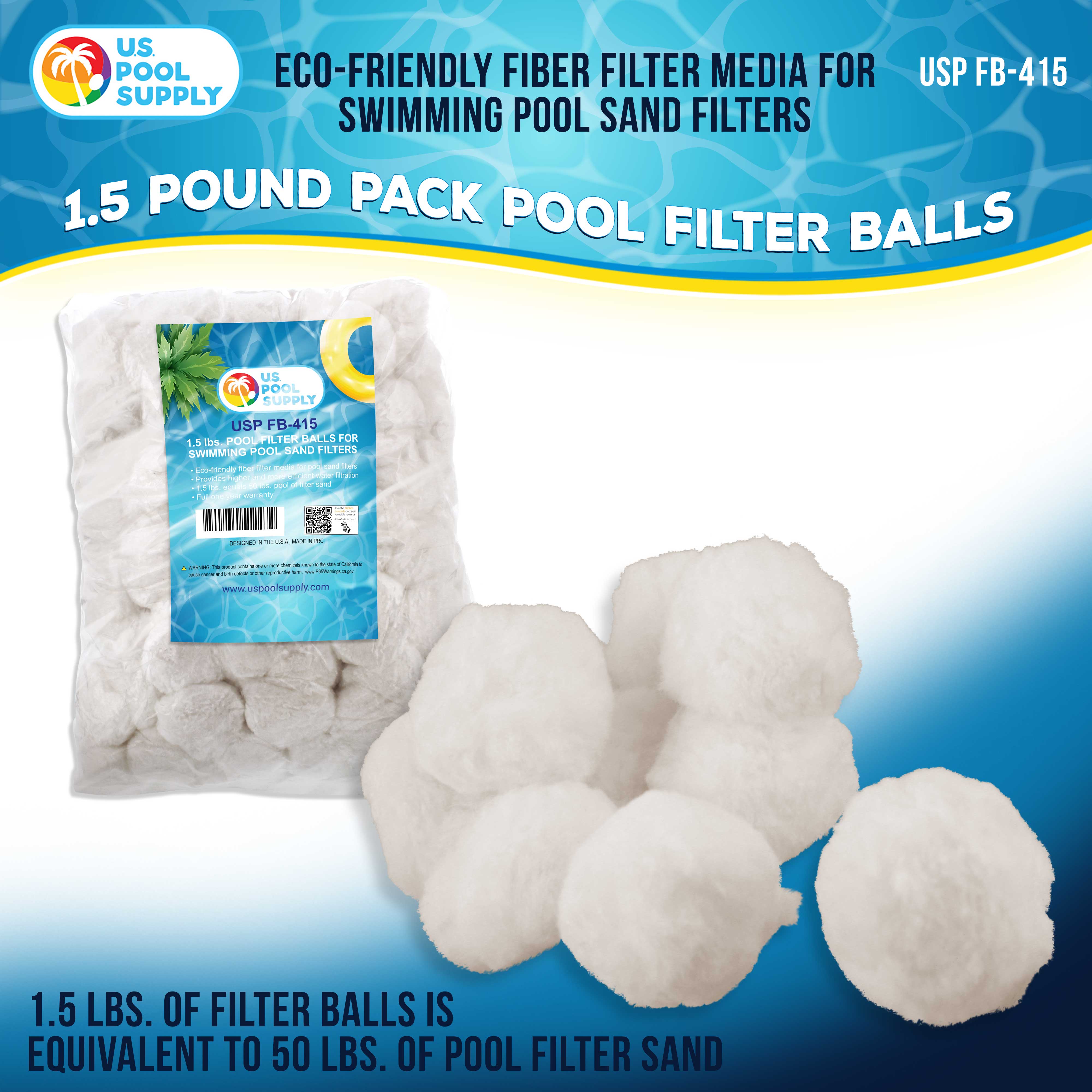 1.5 lbs Pool Filter Balls - Fiber Filter Media for Swimming Pool Sand Filters (Replaces 50 lbs Sand) | Superior Filtration | Ideal for Inground & Above Ground Pools, Spas, and Water Features