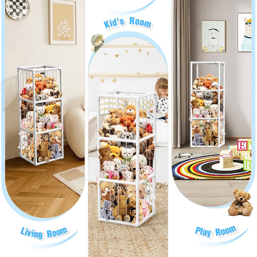 Flymer Plush Toy Organizer with Elastic Bands - Soft Animal Zoo Storage for Kids & Toddlers - Perfect for Nursery, Playroom, and Bedroom Organization