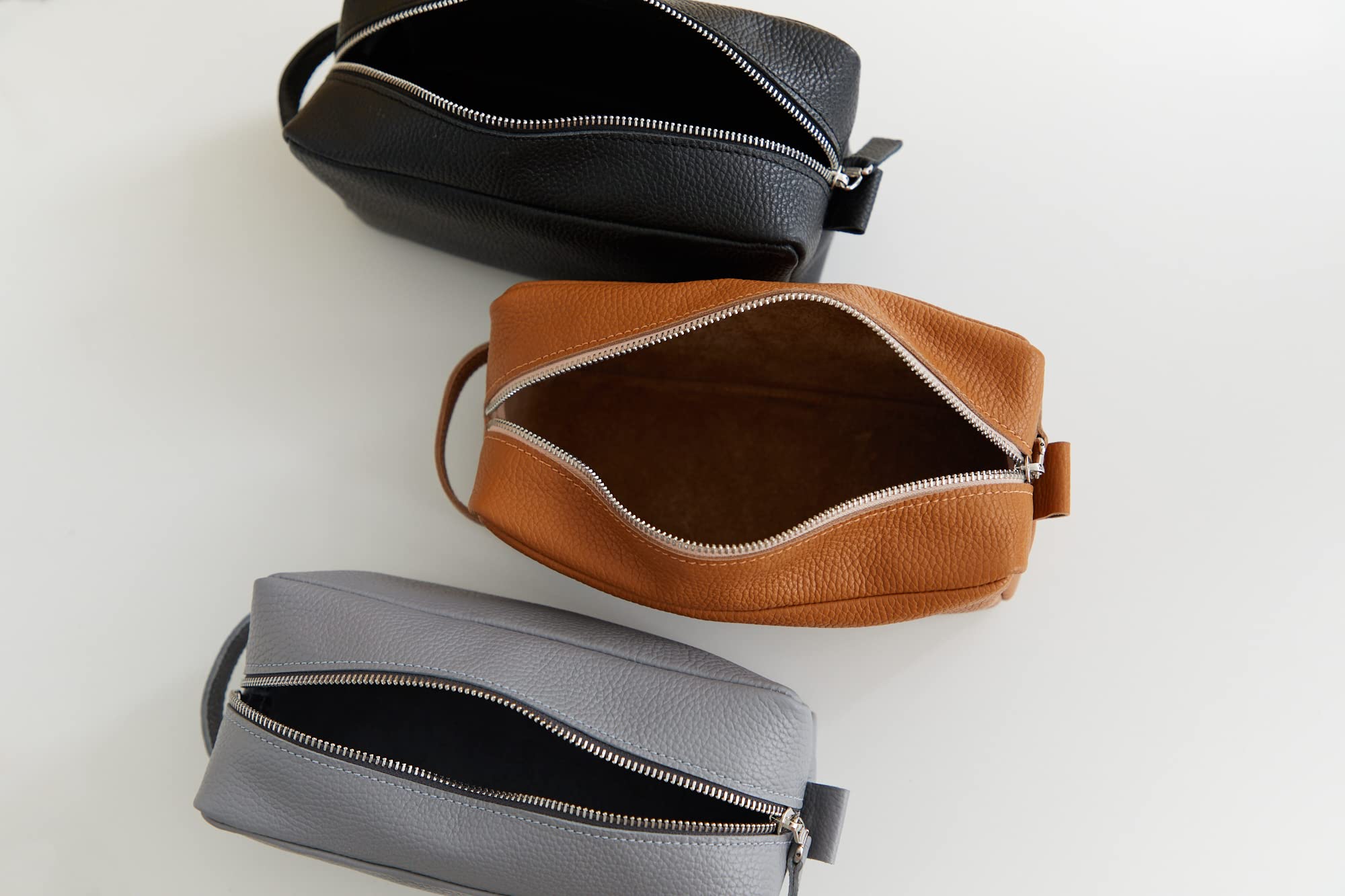 Personalized Leather Toiletry Bag Set of 3 for Women & Men - Custom Bridesmaid & Groomsmen Wedding Gift - Best Man & Maid of Honor Present (Choose Color, Add Text) - Perfect for Travel, Honeymoon & Luxury Gift Giving