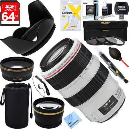 Canon EF 70-300mm f/4-5.6L IS USM UD Telephoto Zoom Lens for Canon EOS DSLR Cameras with 64GB Memory Card - Perfect for Wildlife, Sports & Portrait Photography