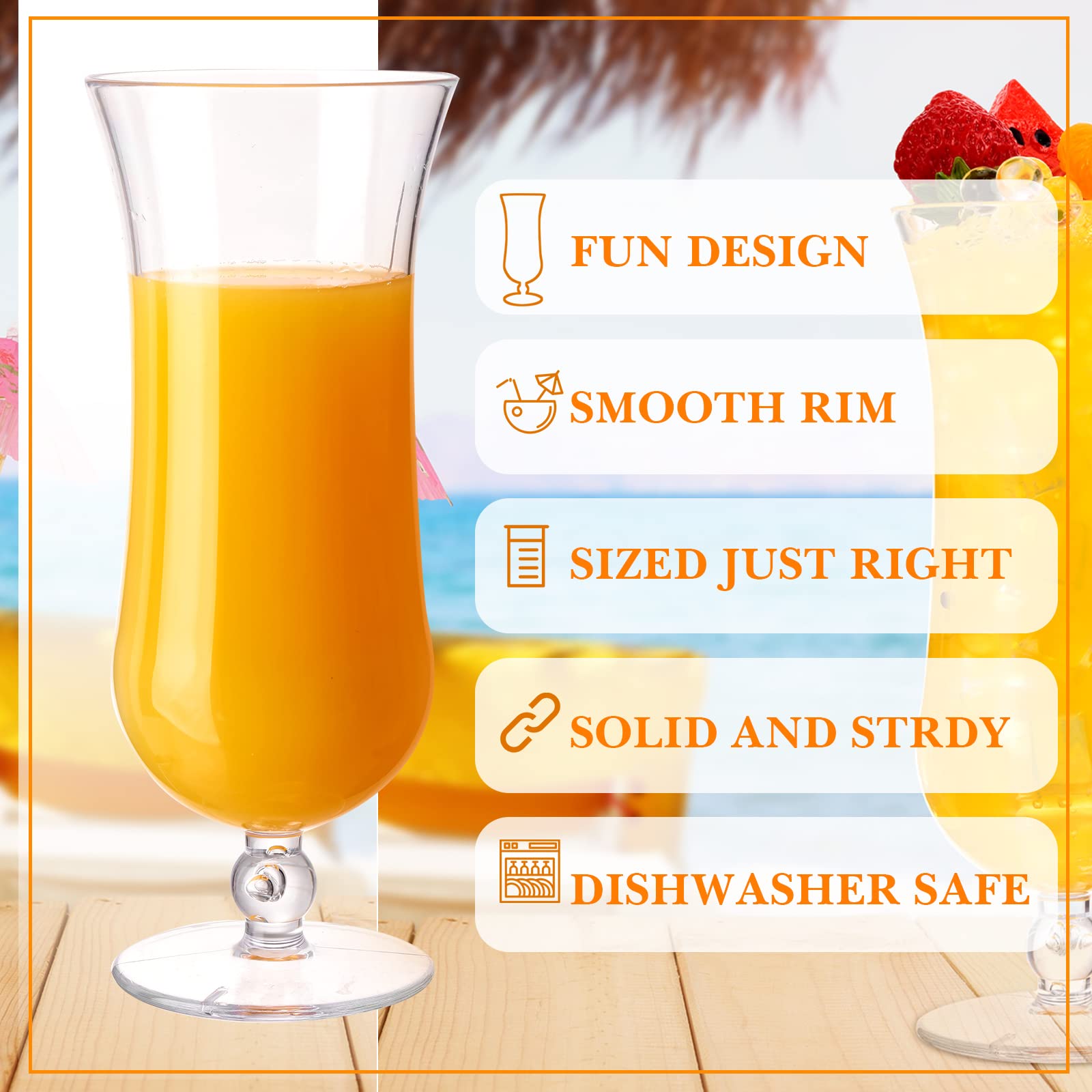 48 Pack Hurricane Glass Plastic Bulk 15 oz - Shatterproof Pina Colada Cocktail Glasses, Reusable Clear Tulip Drinking Cups for Beer, Wine, Juice, Water - Perfect for Parties, Bars, Restaurants & Home Entertaining