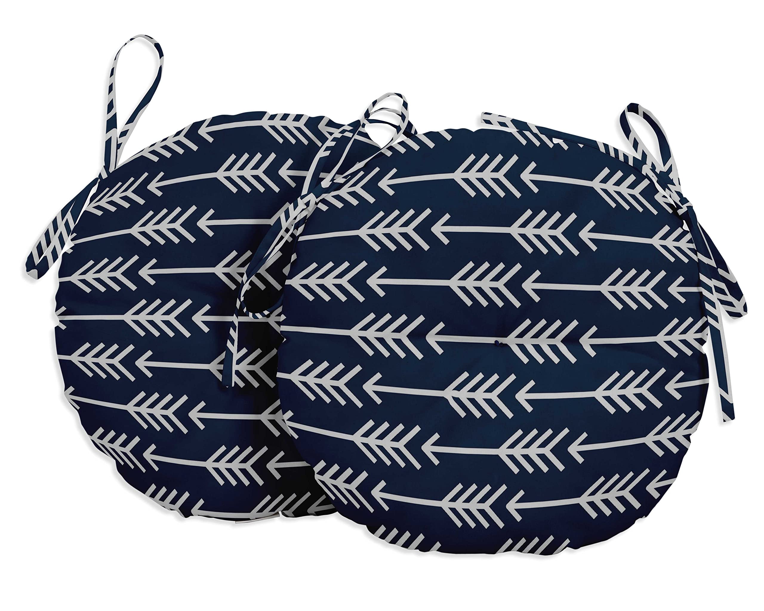 Waterproof 15-Inch Round Bistro Chair Cushions Set of 2 - Indoor/Outdoor Block Print Seat Pads for Patio, Cafe, Restaurant & Home Office (Blue) - Perfect for Dining Sets, Garden Furniture & Commercial Use
