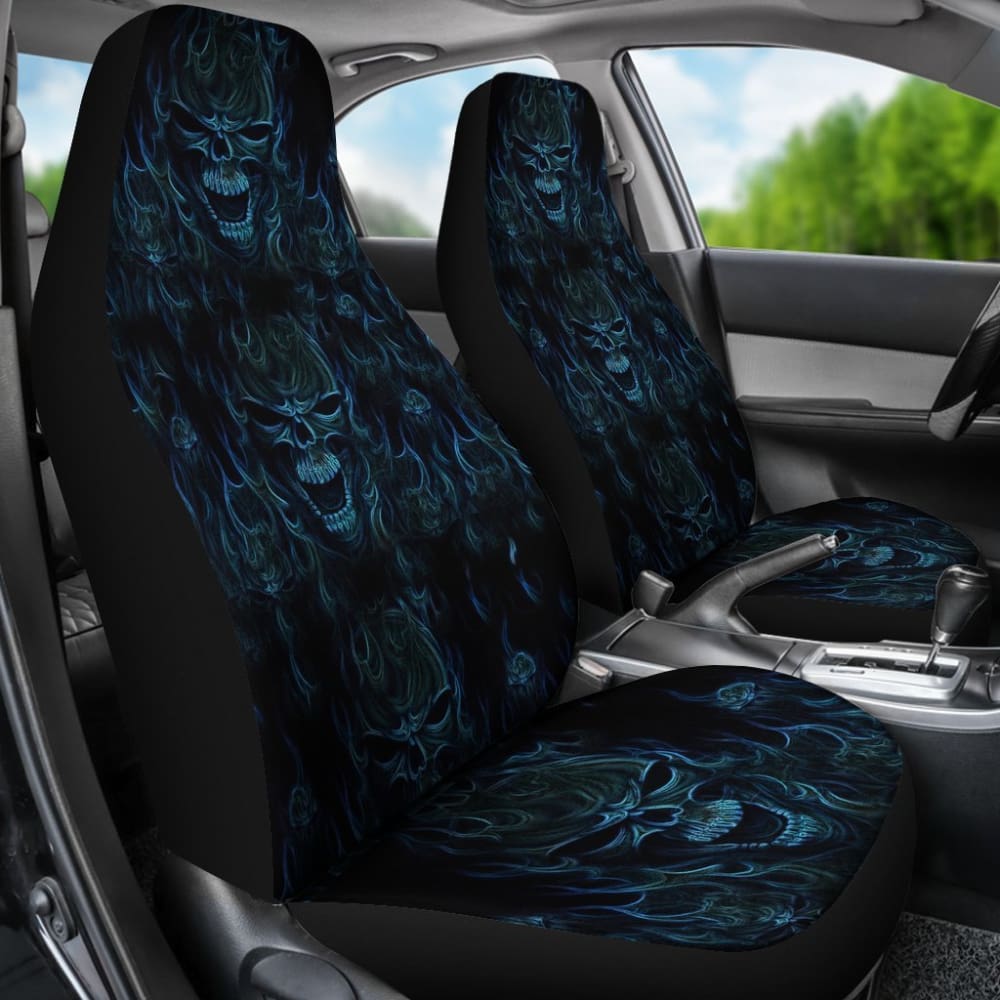 2 Pcs Skull Gothic Car Seat Covers - Premium Universal Fit for Cars, Trucks & SUVs - Edgy Gothic Decor for Halloween, Punk Style & Alternative Fashion Lovers