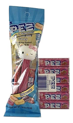 Hello Kitty Rainbow Pez Dispenser with 2 Candy Rolls & 6 Raspberry Refills - Fun Collectible Candy Toy for Kids, Parties, Gifts & Halloween Treats