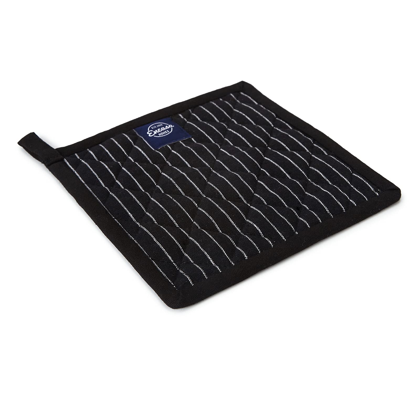 Encasa Homes 8 Inch Oven Microwave Potholders Set of 2 - Heat Resistant Kitchen Gloves for Cooking, Baking & Grilling - Thick & Safe Hand Protection from Hot Pans, Dishes - Butcher Stripes Black Design - Perfect for Home Kitchen, BBQ & Holiday Baking
