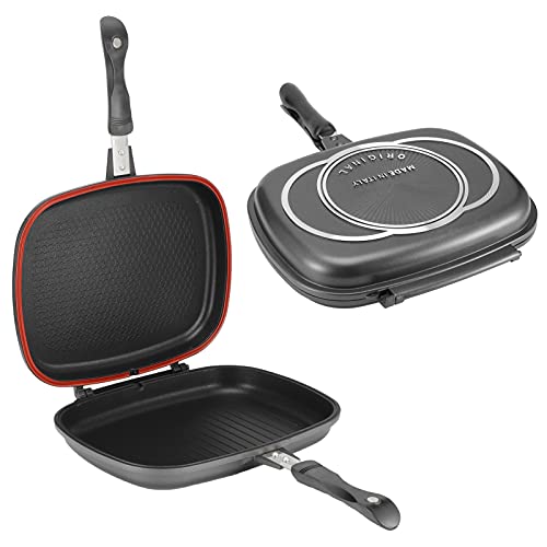 **Large Double Sided Frying Pan - 12.6 Inch Non-Stick Grill Pan with Anti-Burn Handle for Camping, RV & Truck Cooking - Portable Kitchen Cookware for Outdoor & Indoor Use**