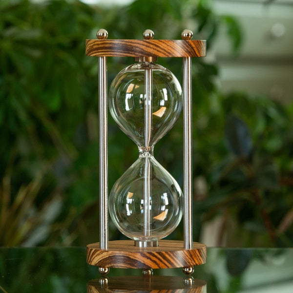 Premium Solid Zebrawood Hourglass Kit with Metal Spindles - 30-Minute Sand Timer for Home Office Decor, Meditation, Yoga, and Board Games