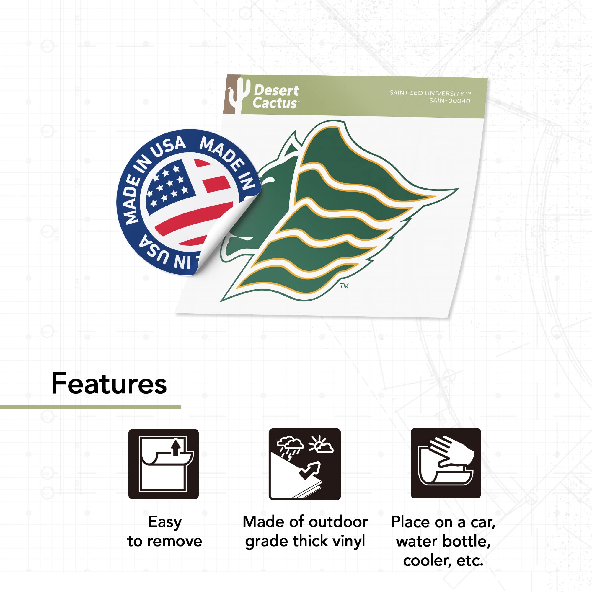Desert Cactus Saint Leo University Lions Vinyl Decal Sticker - Waterproof Laptop, Water Bottle, Car, Scrapbook Decor - Perfect for School Spirit, College Dorm, Graduation Gifts & Fan Accessories