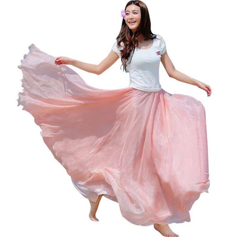 Lookatool Women's Elastic Waist Chiffon Maxi Skirt - Flowy Long Beach Dress for Summer Vacation & Boho Style Outfits