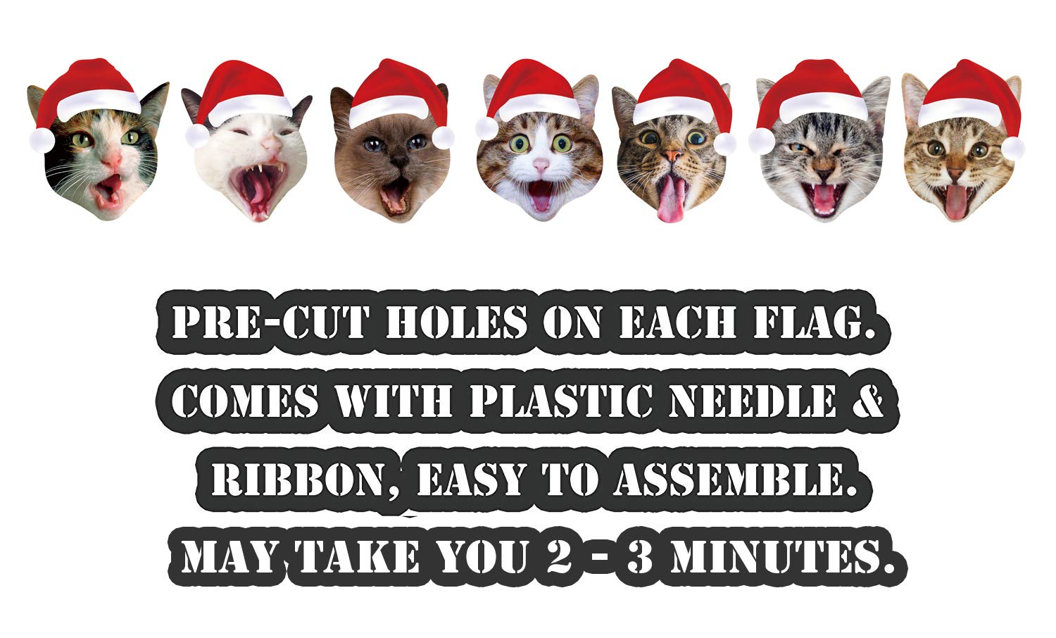 Festive Cat Christmas Garland - Adorable Face Hanging Decorations for Holiday Tree, Perfect Xmas Gift for Cat Lovers - Ideal for Home, Office & Christmas Party Decor