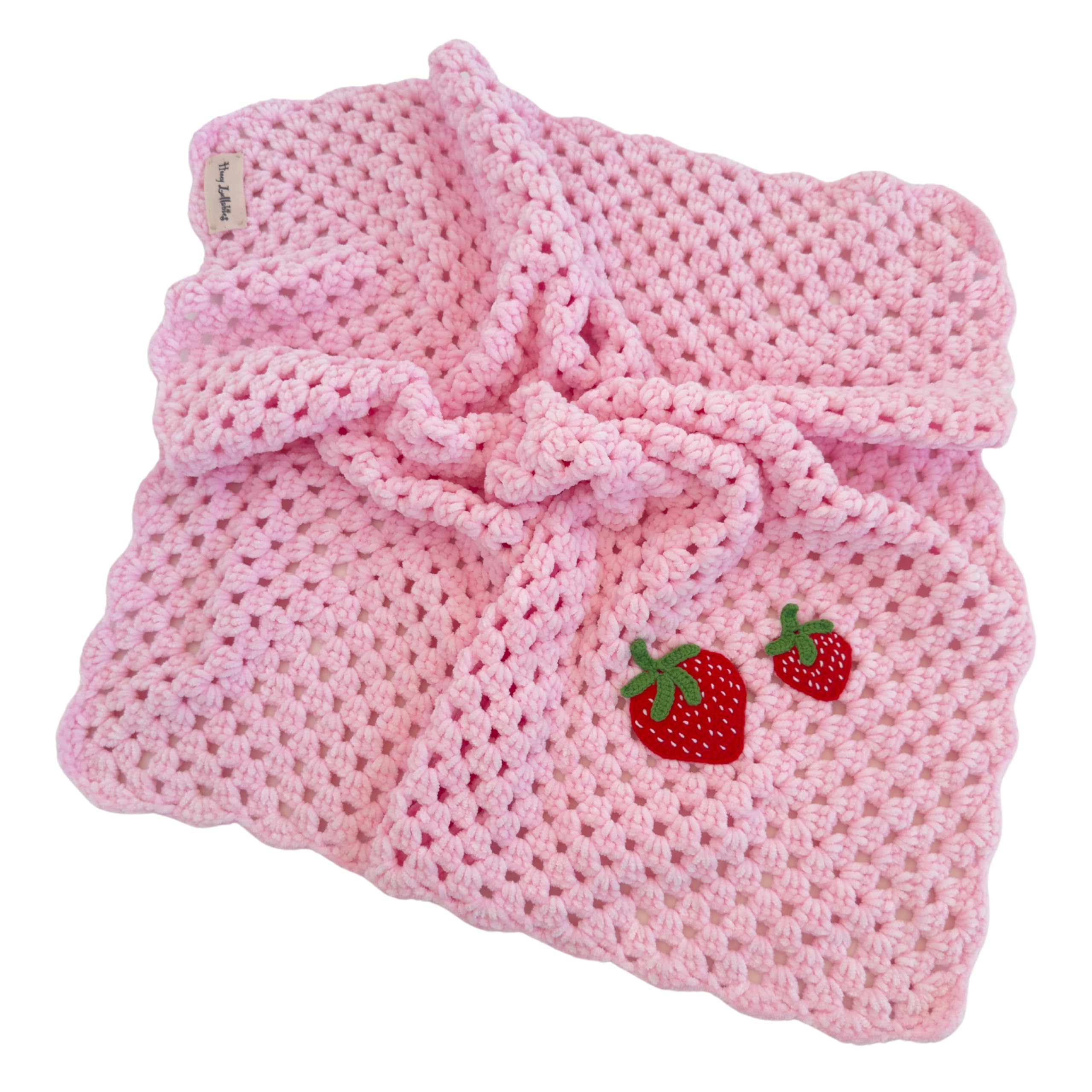 Soft 100% Cotton Crochet Baby Blanket for Boys & Girls - Breathable Handmade Nursery Blanket for Newborns, Infants & Toddlers - Perfect for Cribs, Strollers & Photo Shoots (Strawberry Design)