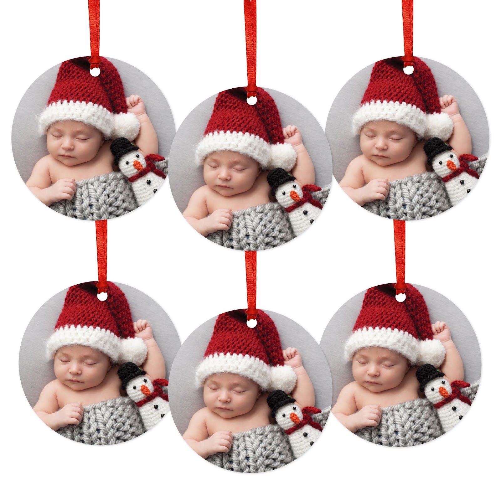 Custom Photo Christmas Ornaments 6-Pack - Personalized Metal Holiday Decor with Ribbon & Gift Bag - Bulk Party Favors & Gifts for Family, Friends - Perfect for Tree Decorations, Stocking Stuffers & Holiday Celebrations