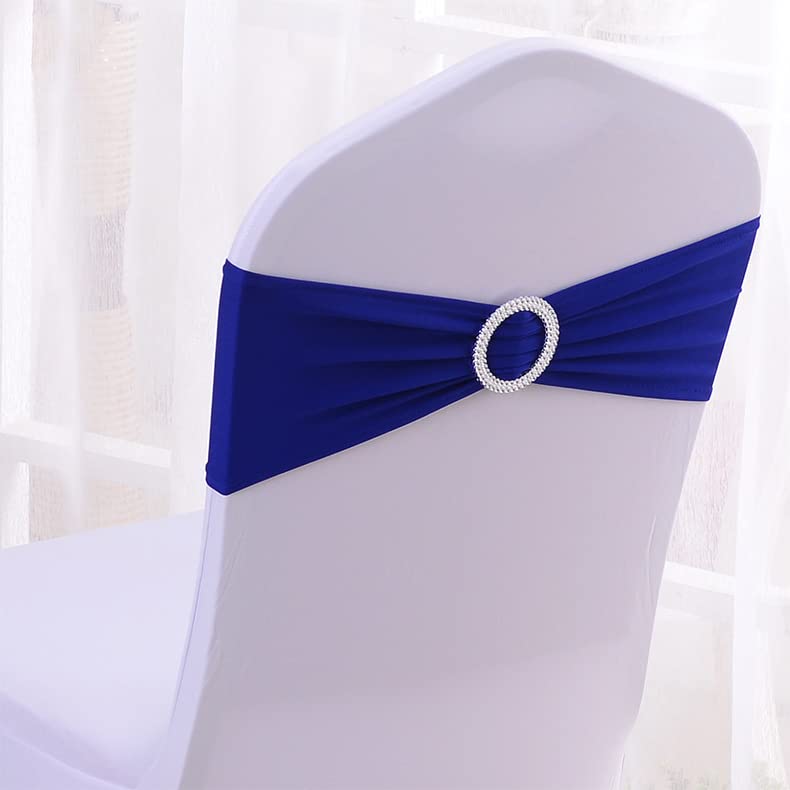 Royal Blue Stretch Chair Sashes - 100 PCS Elastic Chair Covers for Weddings, Parties & Events | Easy Setup Decoration for Wedding Reception, Birthday, Holiday Celebration | Premium Hotel & Event Decor