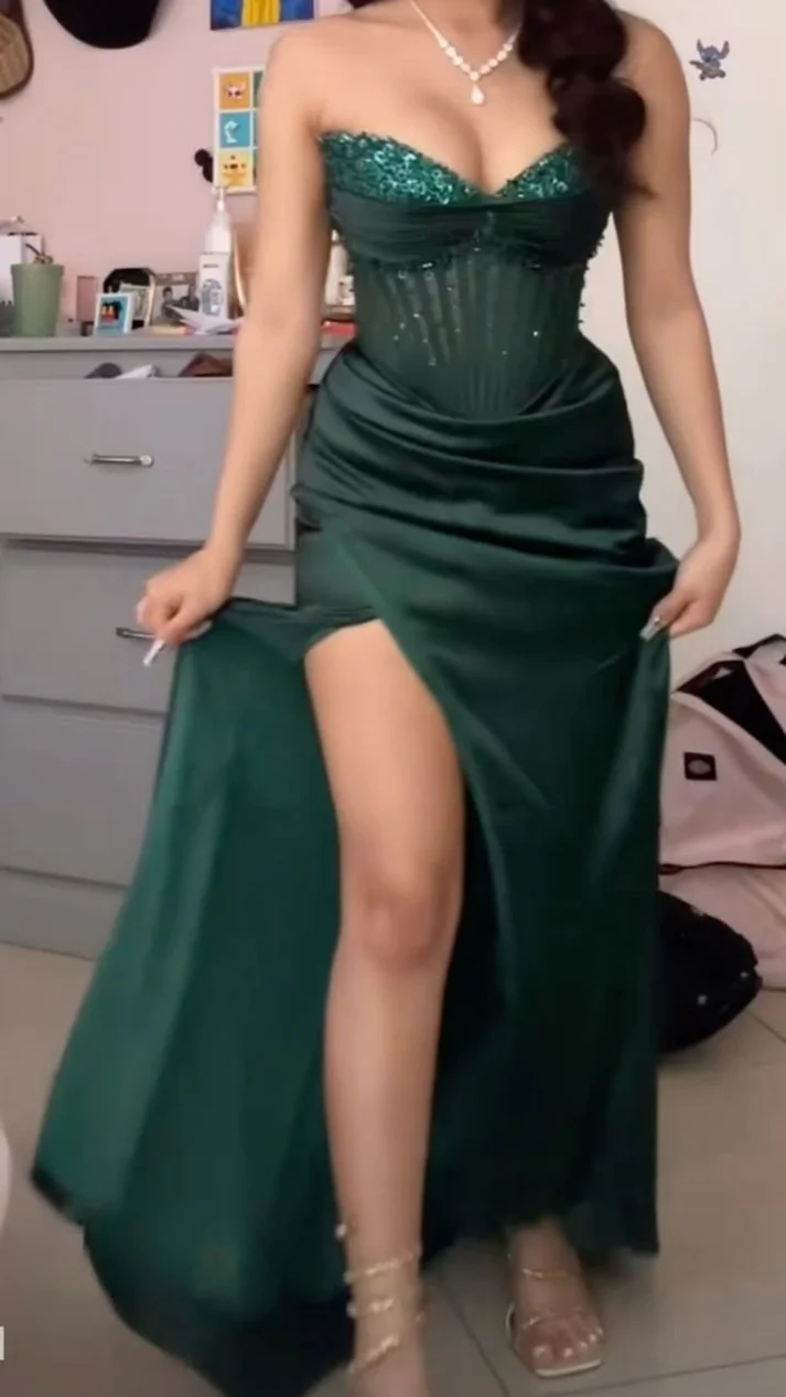 Elegant Green Mermaid Prom Dress with Satin Slit - Sexy Evening Gown J6461 for Homecoming, Party & Formal Events