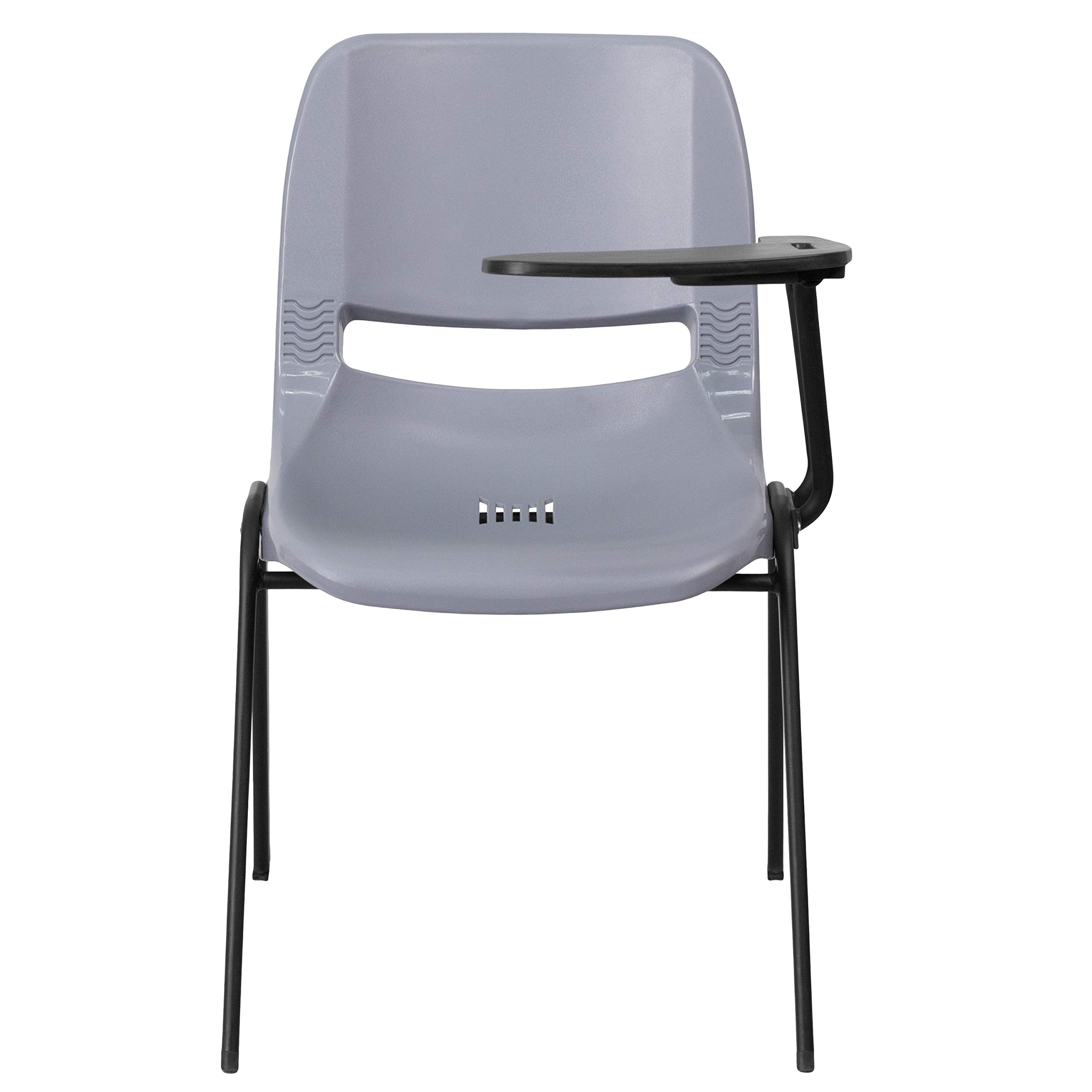 Ergonomic Gray Shell Chair with Left-Handed Flip-Up Tablet Arm - Perfect for Office, Study & Conference Room Use