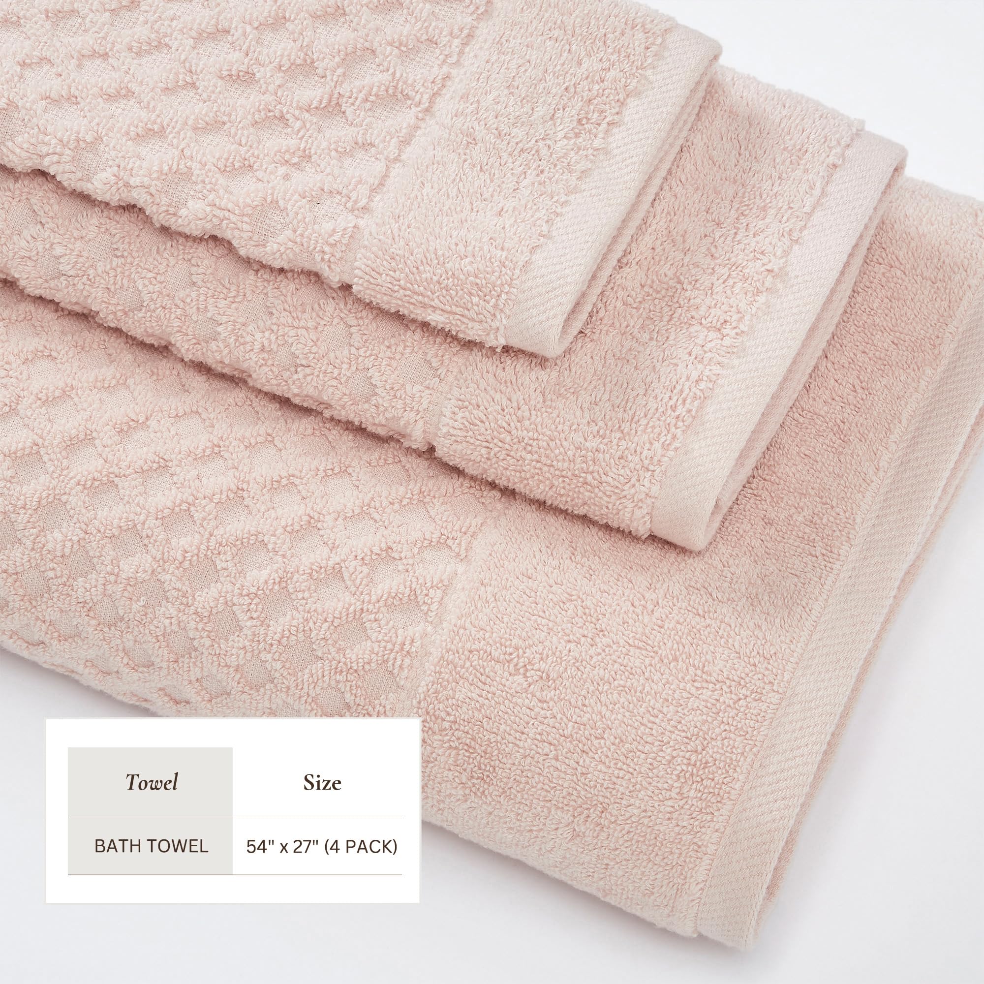 Great Bay Home 100% Cotton Bath Towels 4-Pack - Super Absorbent, Quick-Dry & Durable 54x27 Inch Bathroom Towel Set (Pink) - Perfect for Spa, Gym, Beach & Guest Bathrooms