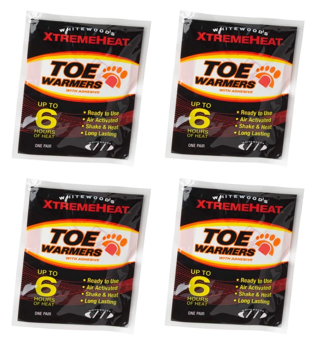 Whitewoods Xtreme Heat Air-Activated Toe Warmers for Cold Weather - 6 Hours Long-Lasting Warmth (4 Pairs) | Perfect for Winter Hiking, Skiing & Outdoor Activities