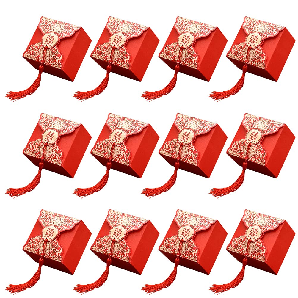 LUOZZY 20 Pcs Chinese Red Gift Boxes with Tassel - Elegant Wedding Favor Boxes for Candy, Jewelry & Party Favors - Perfect for Weddings, Bridal Showers & Special Events (Medium Size)