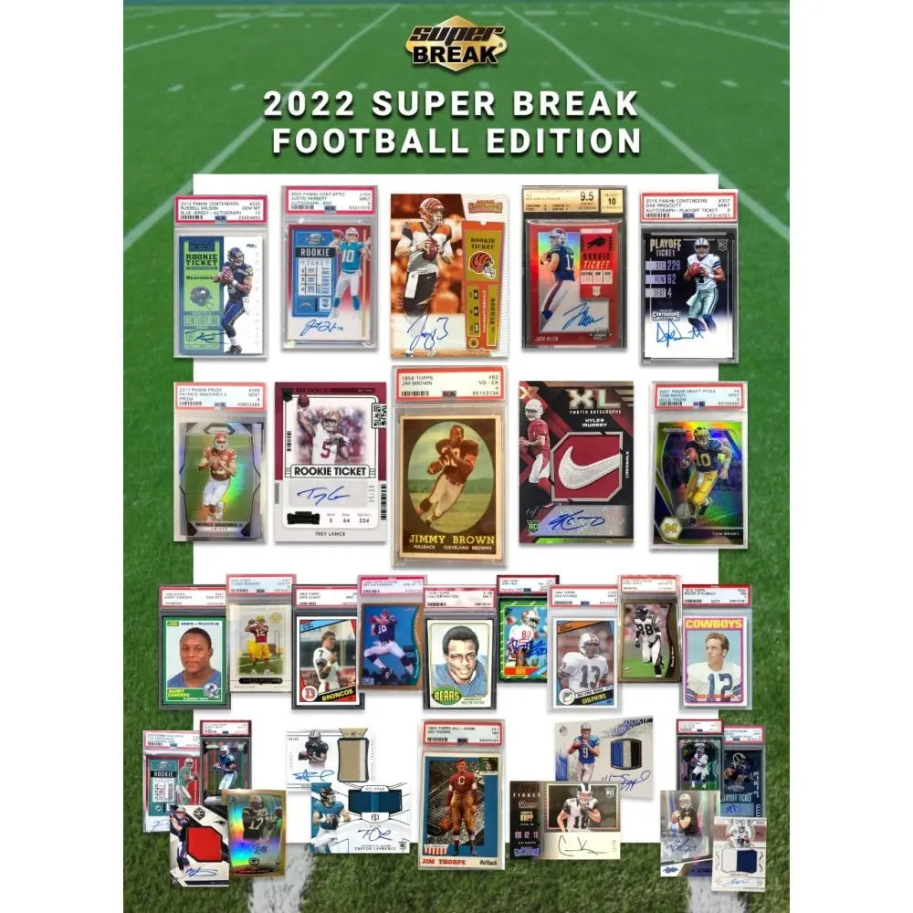 2022 Super Break Football Edition Trading Card Box - Collectible Sports Cards for Kids & Adults - Perfect for Gifts, Trading, and Game Room Decor
