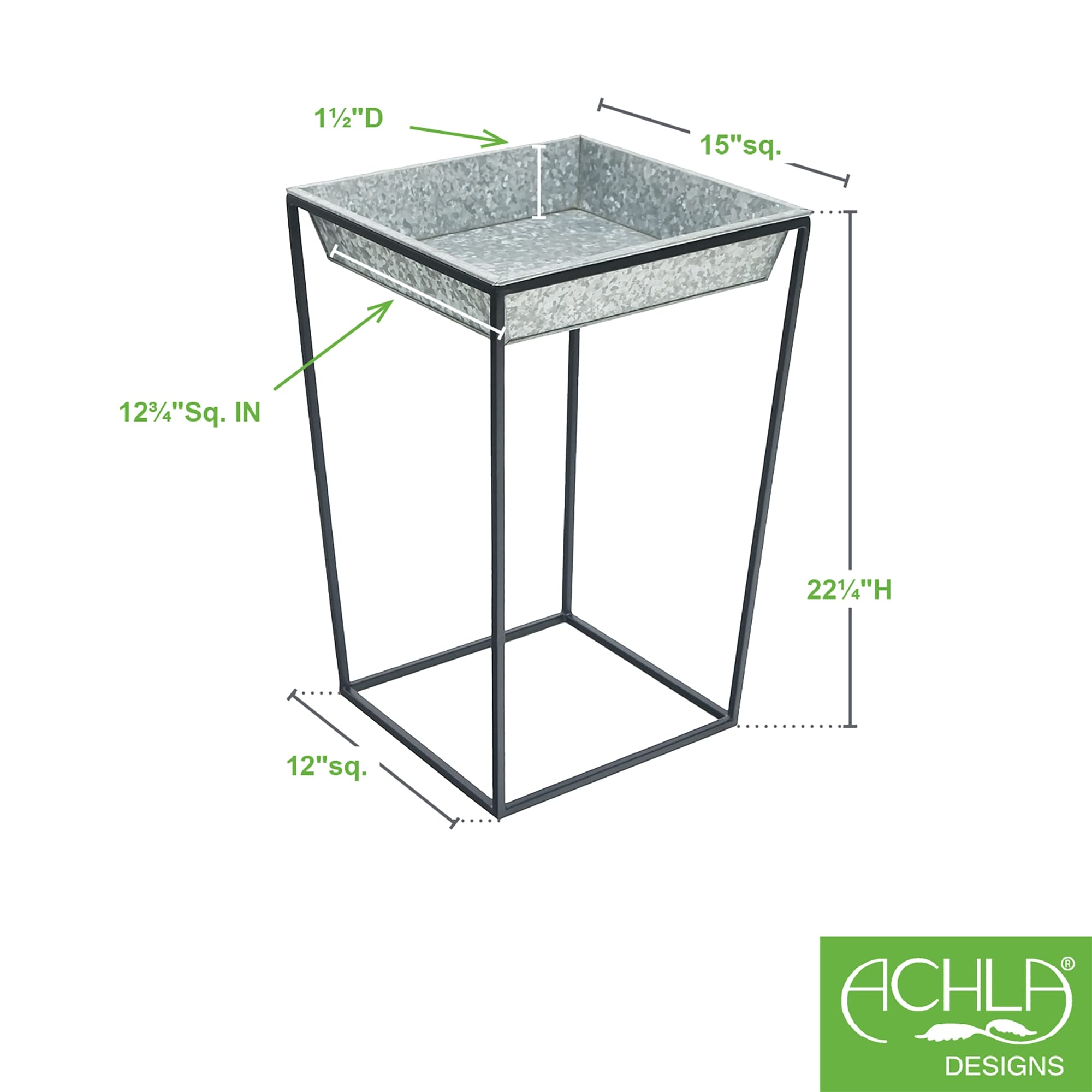 Arne Plant Stand - 22 Inch Height with Galvanized Tray - Modern Indoor/Outdoor Flower Pot Holder for Living Room, Patio, Garden Decor