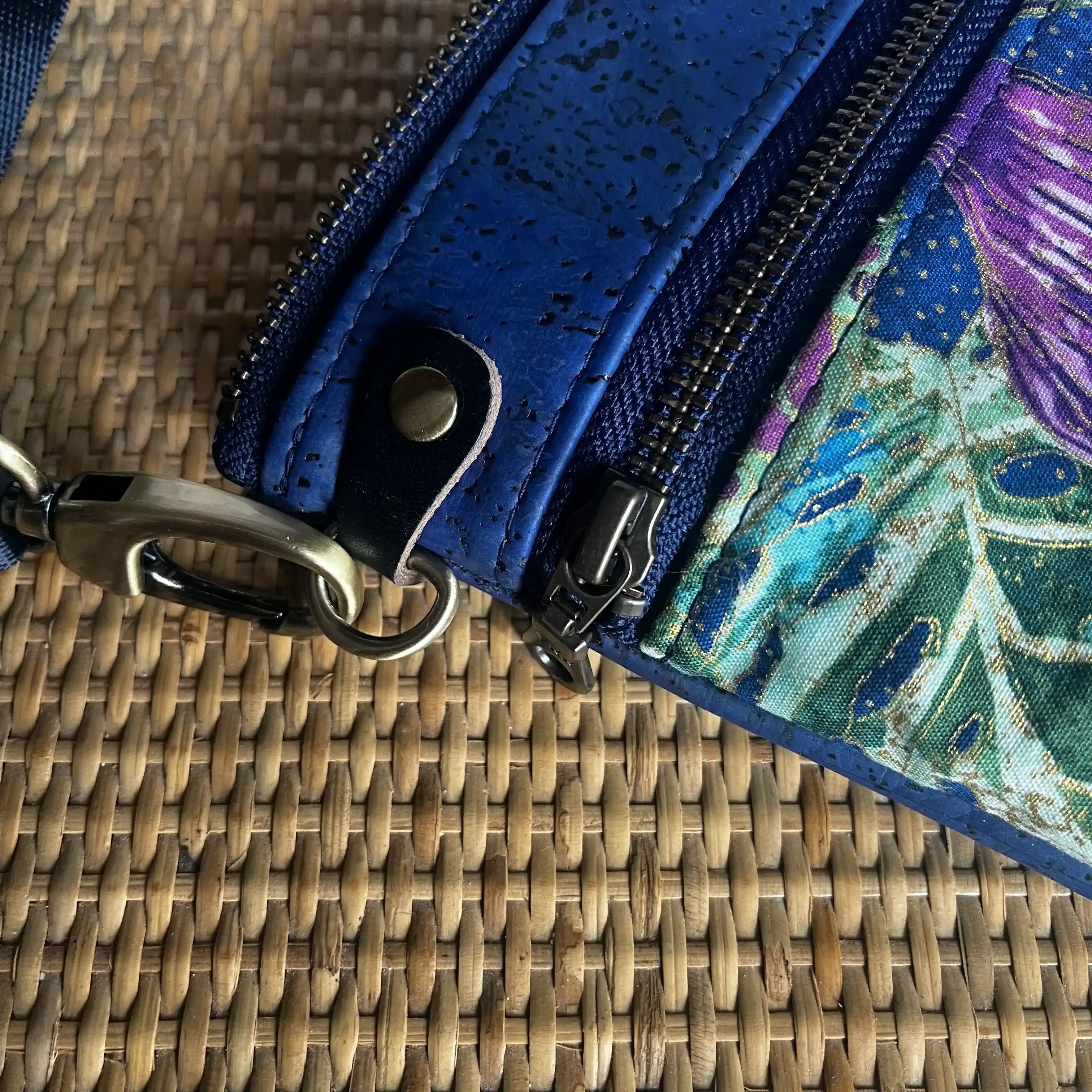 Izzy's Mom Cross Body Bag (Medium) - Cork Blue Hummingbird Print & Brushed Antique Leather | Stylish Women's Shoulder Purse for Daily Use, Travel & Shopping