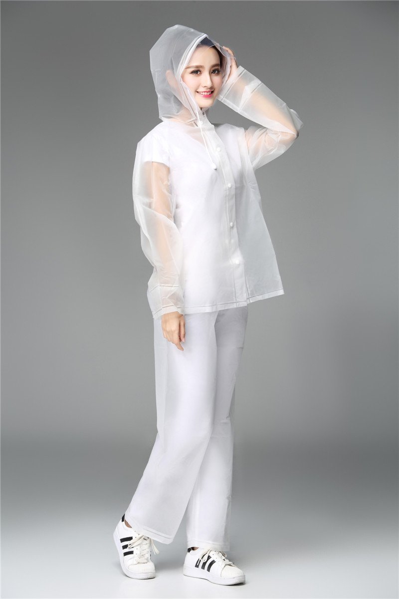 Freesmily Reusable Waterproof Raincoat Set for Women & Men - Transparent Rain Suit with Hood, Jacket & Pants - Ideal for Hiking, Camping, Fishing & Outdoor Activities