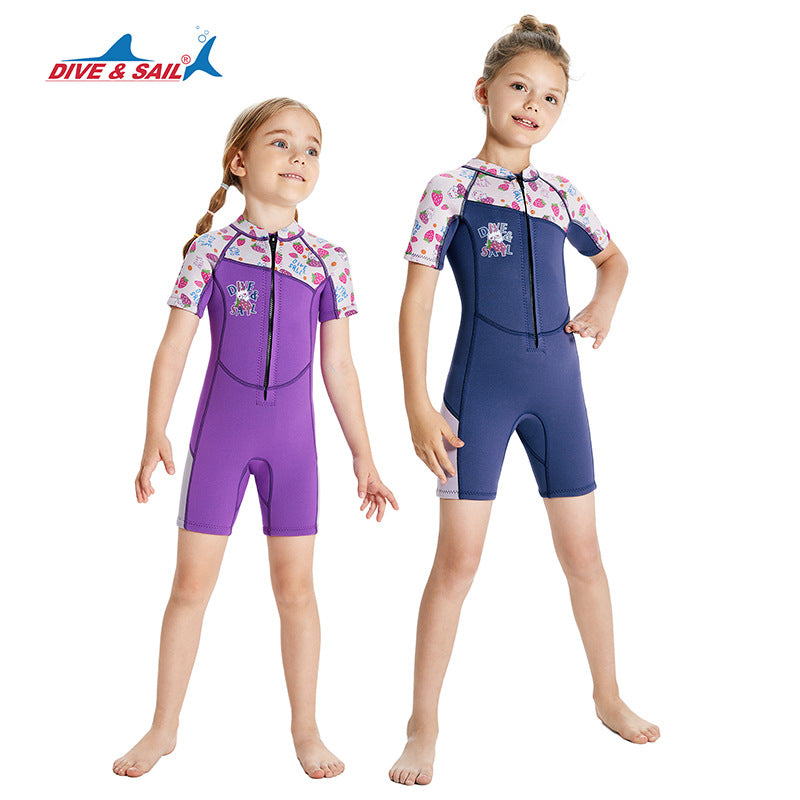 Baby Girls' UV Protection Quick-Dry Thermal One-Piece Swimwear - 2.5MM Comfortable & Durable Short Sleeve Purple Strawberry Rabbit Swim Suit for Pool, Beach & Water Play