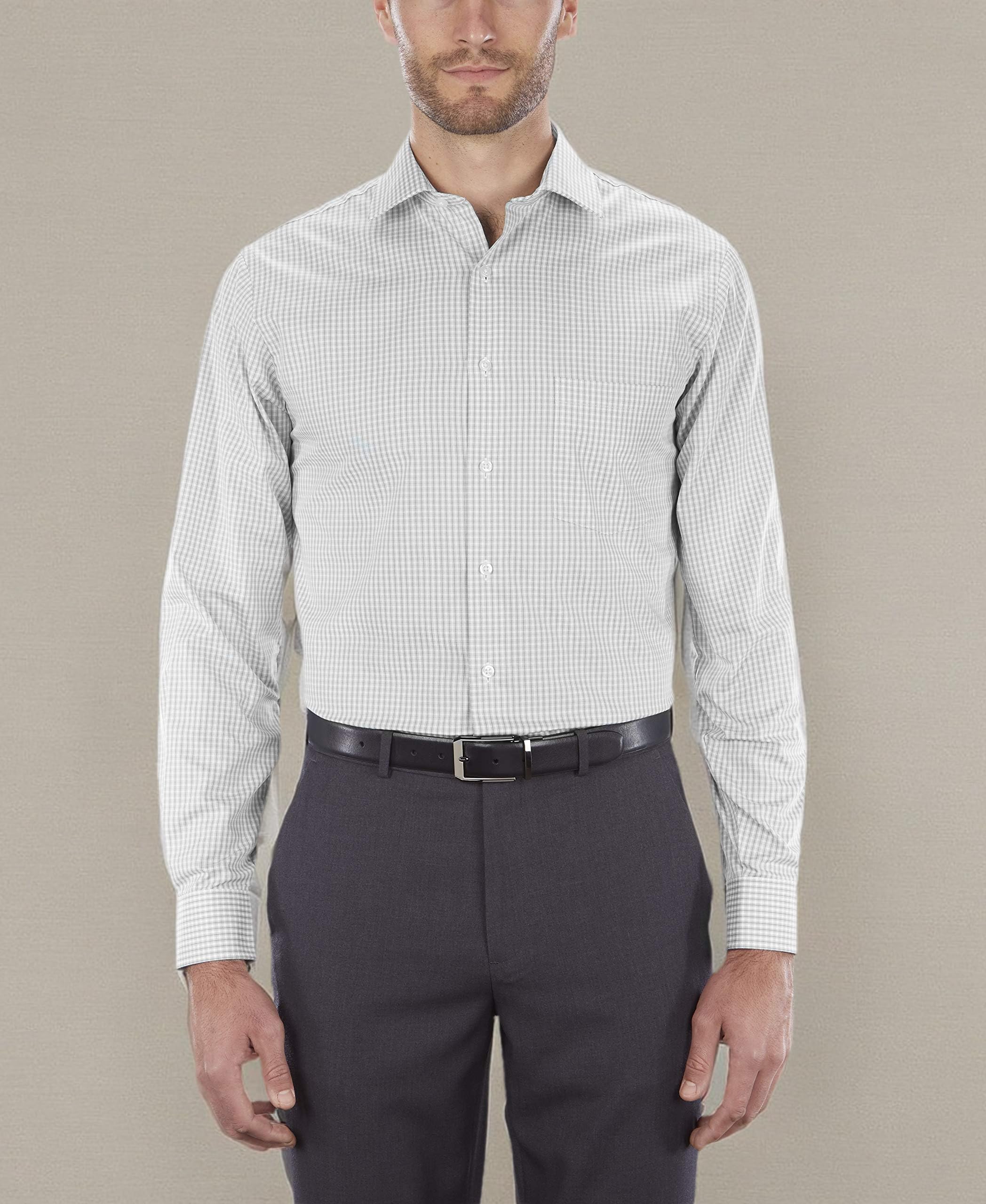 Van Heusen Men's Comfort Flex Dress Shirt - Regular Fit Check Pattern Collar Business Casual & Office Wear
