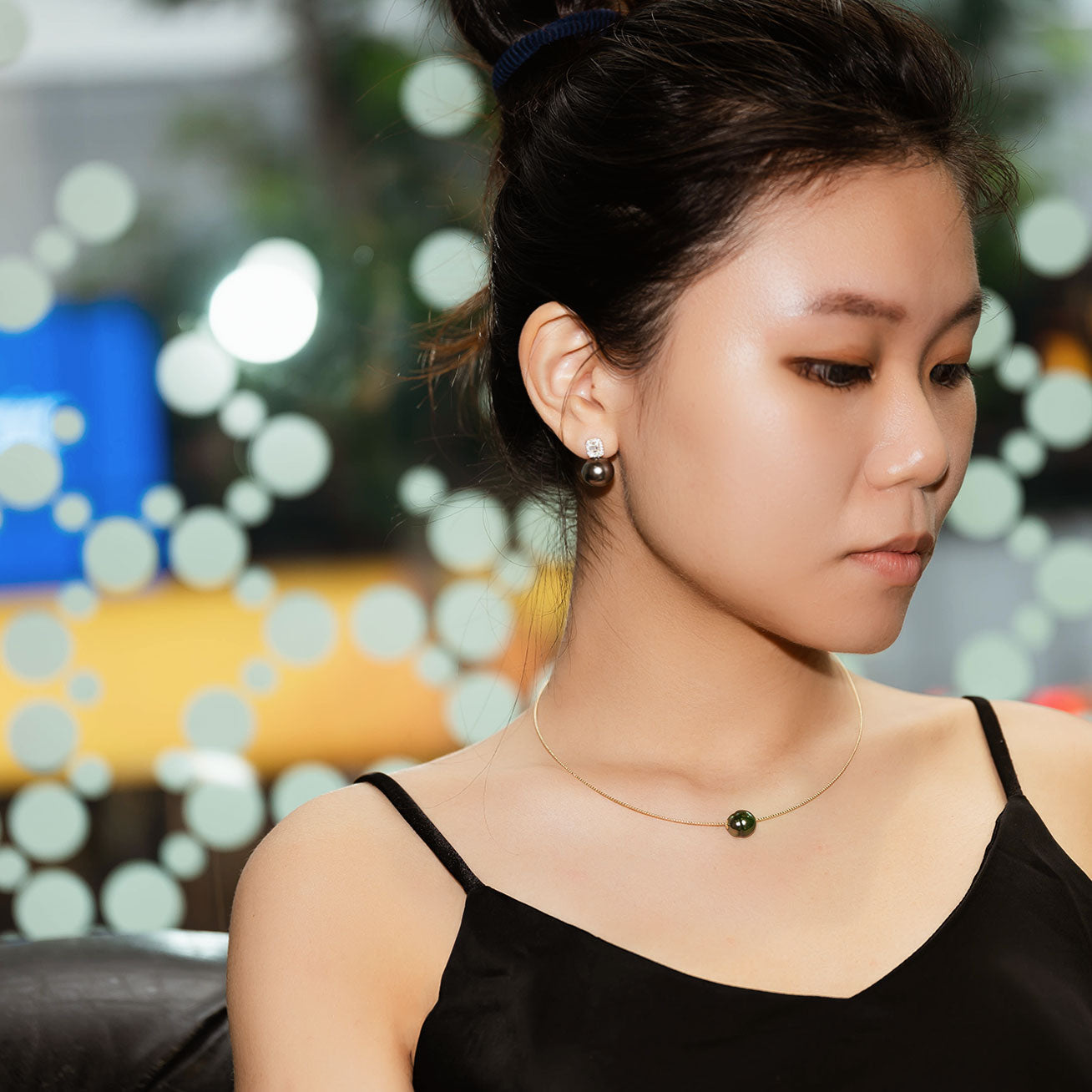18K Solid Gold Tahitian Pearl Earrings for Women - Luxury Stud Earrings with Black Pearls - Perfect for Weddings, Parties & Special Occasions - KE00028