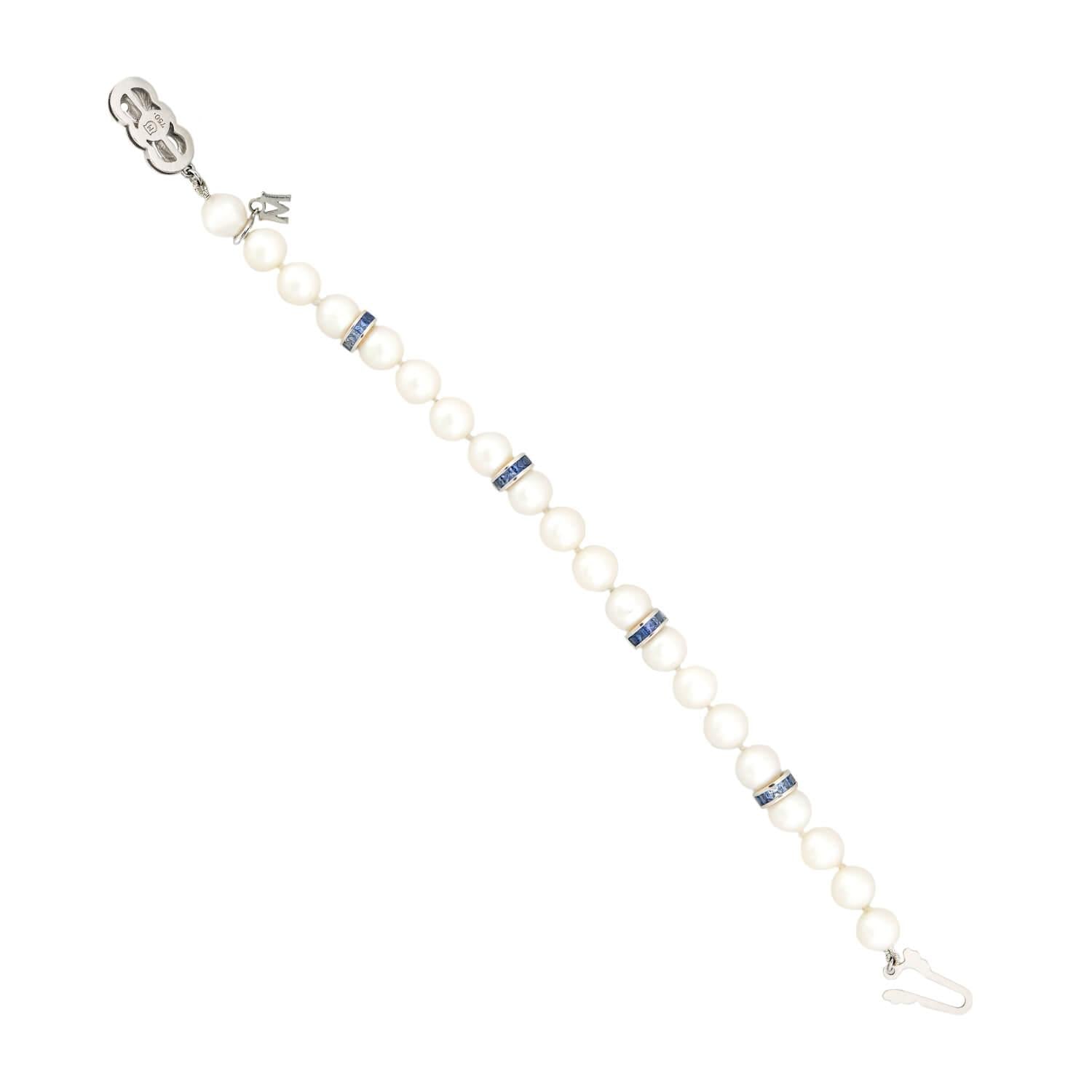 MIKIMOTO Estate 18K Gold Pearl & Sapphire Bracelet for Women - Luxury Jewelry Gift for Anniversary, Wedding & Special Occasions