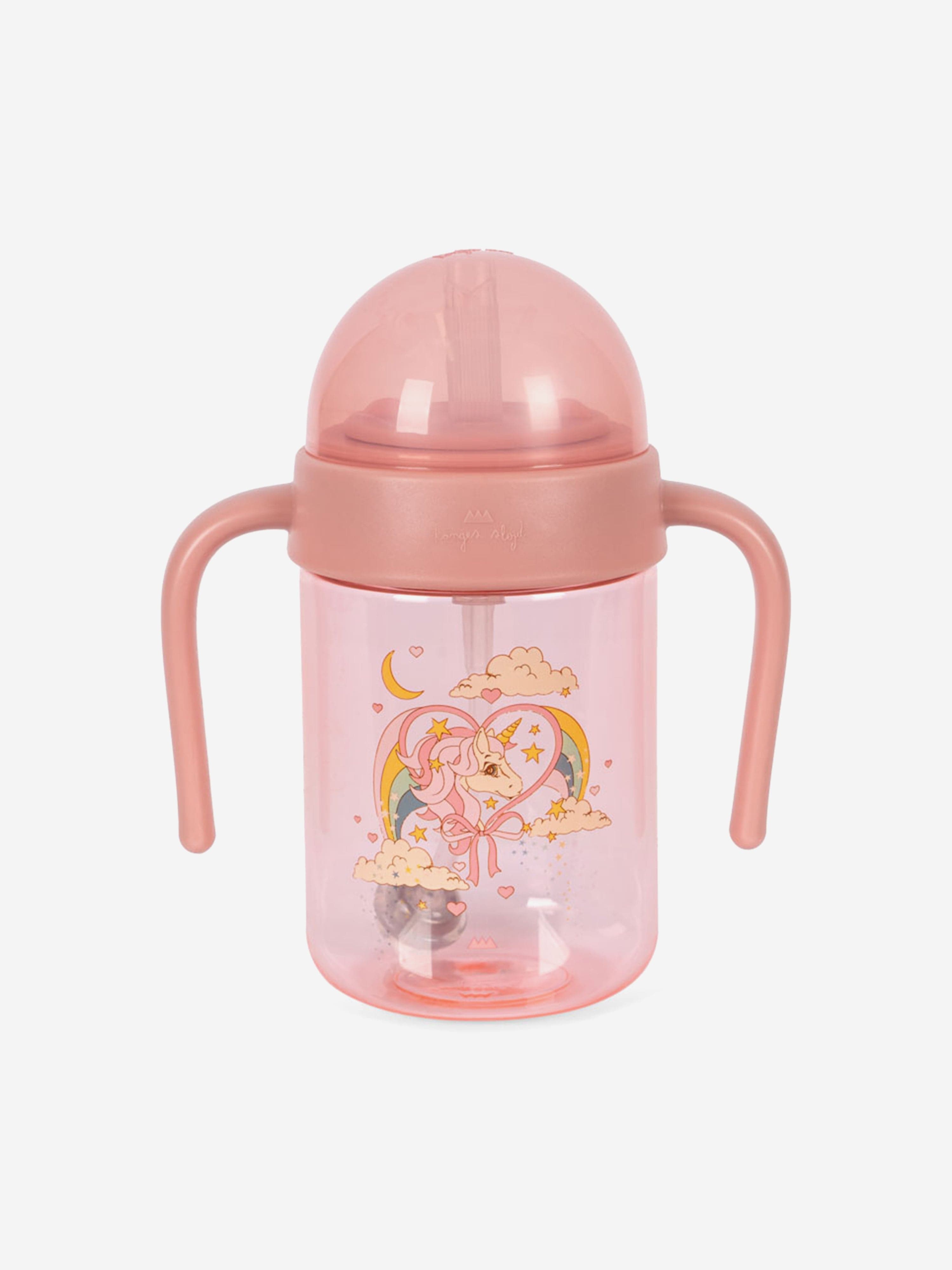 Pink Baby Girls Horn Stars Water Bottle with Handle - 15cm Cute Toddler Drinking Bottle for School, Travel & Outdoor Activities