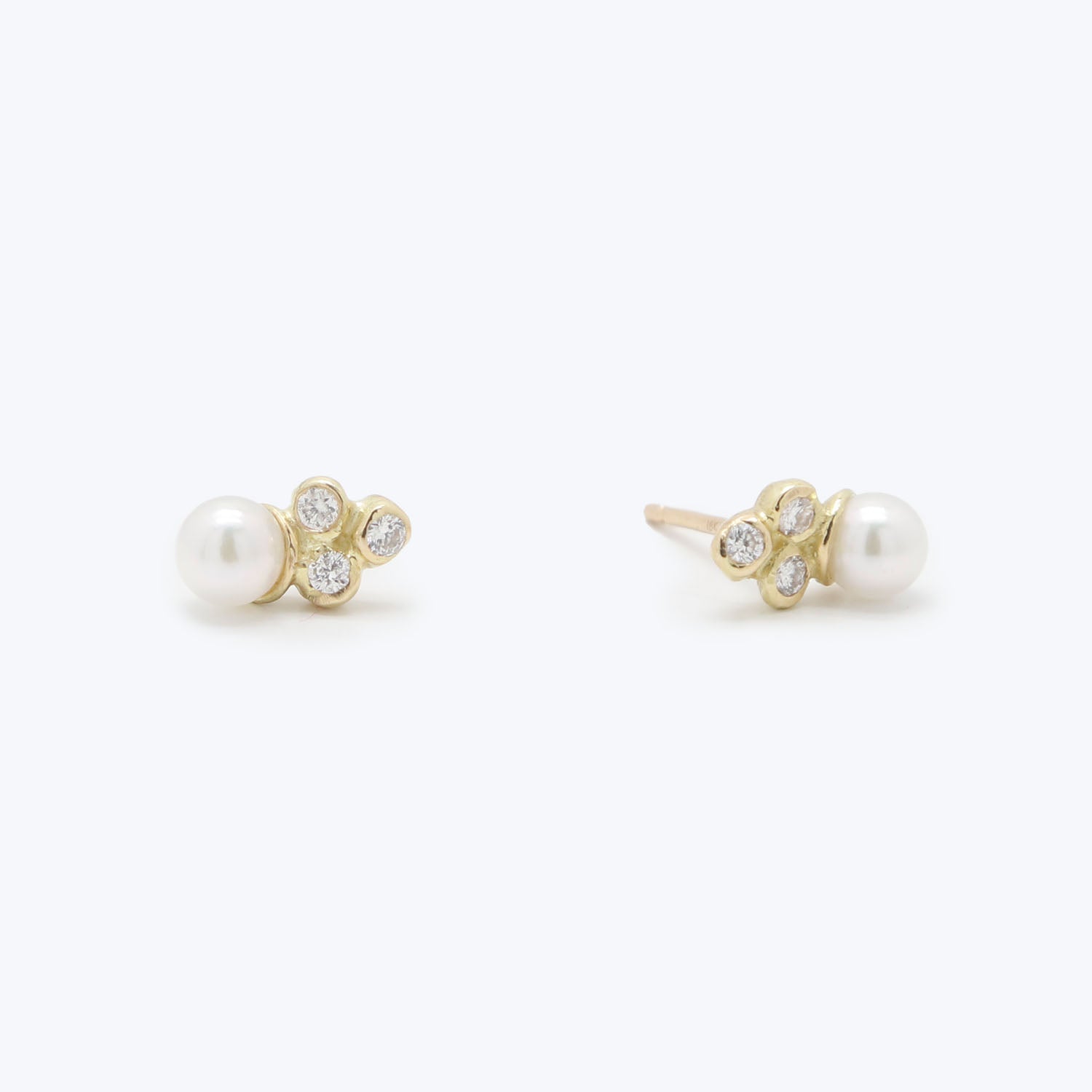 18K Gold Diamond & Akoya Pearl Sea Anemone Stud Earrings for Women - Luxury Bridal Jewelry, Anniversary Gift, Wedding Party Accessories