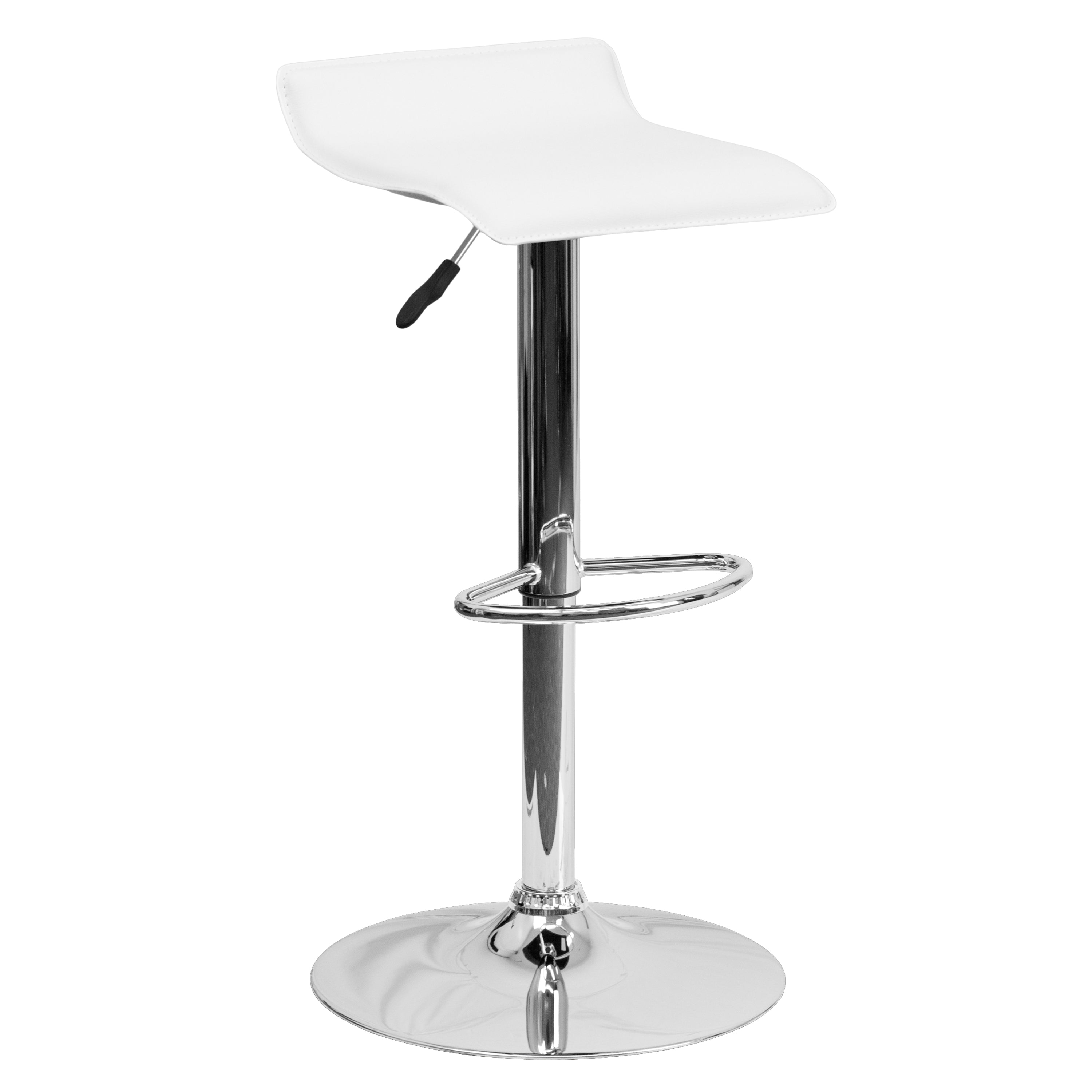 FLASH Dax Contemporary White Vinyl Adjustable Height Bar Stool with Solid Wave Seat & Chrome Base - Perfect for Kitchen Islands, Breakfast Bars & Modern Home Decor