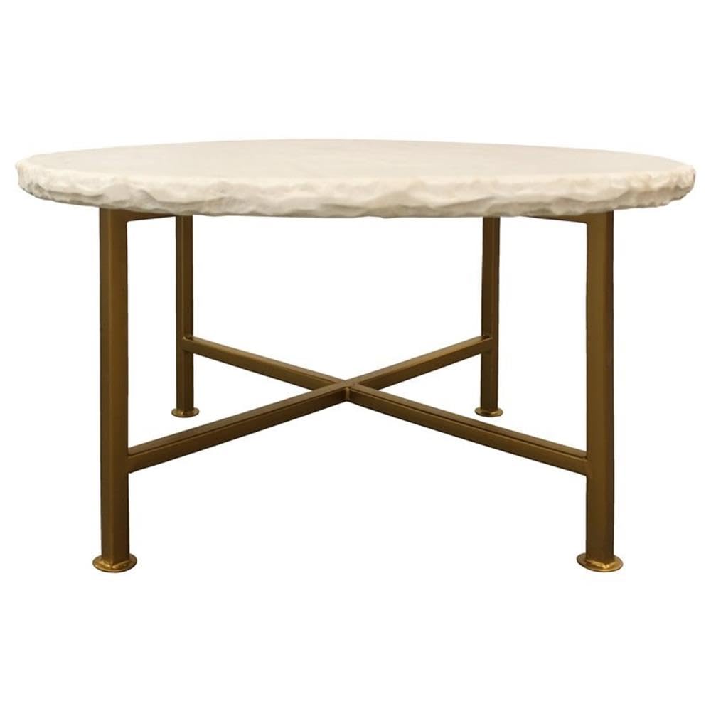Adair White Marble Coffee Table with Cast Iron Base - Modern Living Room Centerpiece for Home Decor
