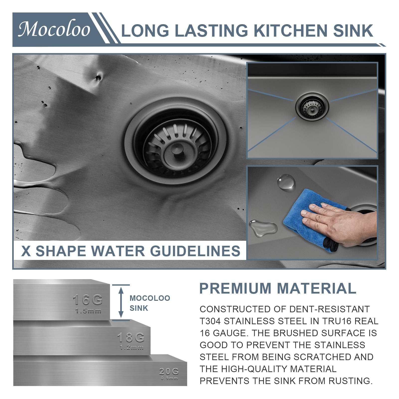 Mocoloo 23x19 Inch Undermount Stainless Steel Single Bowl Kitchen Sink - Black Bar Prep Workstation with Handmade Design for Small Kitchens | Perfect for Food Prep, Dishwashing & Entertaining