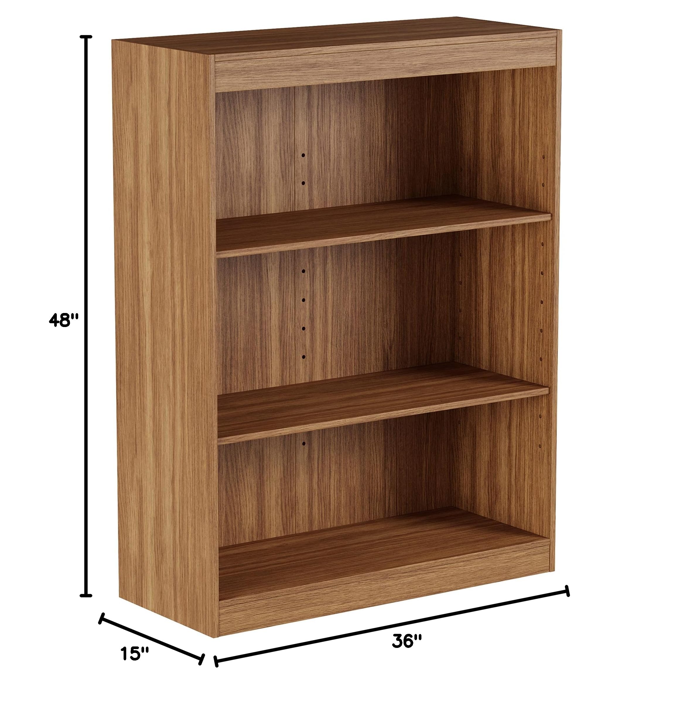 Lavish Home 3-Shelf Bookcase - Adjustable Open Front Bookshelf with Wall Anchors - Woodgrain Brown Storage Organizer for Living Room, Bedroom & Office