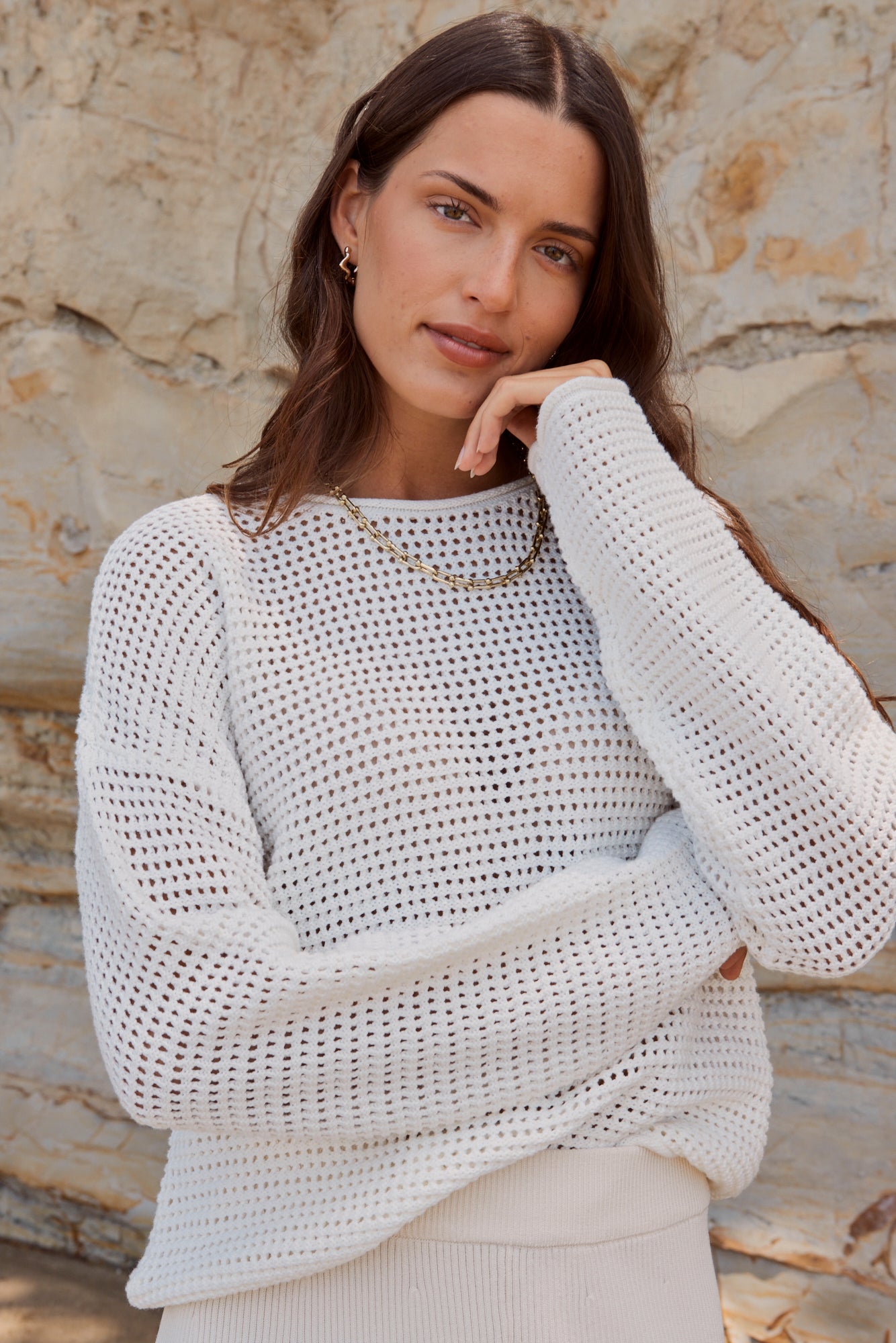 Dawn Ivory Crochet Knit Jumper Sweater for Women - Soft Chunky Handmade Pullover - Perfect for Fall, Winter & Cozy Home Wear