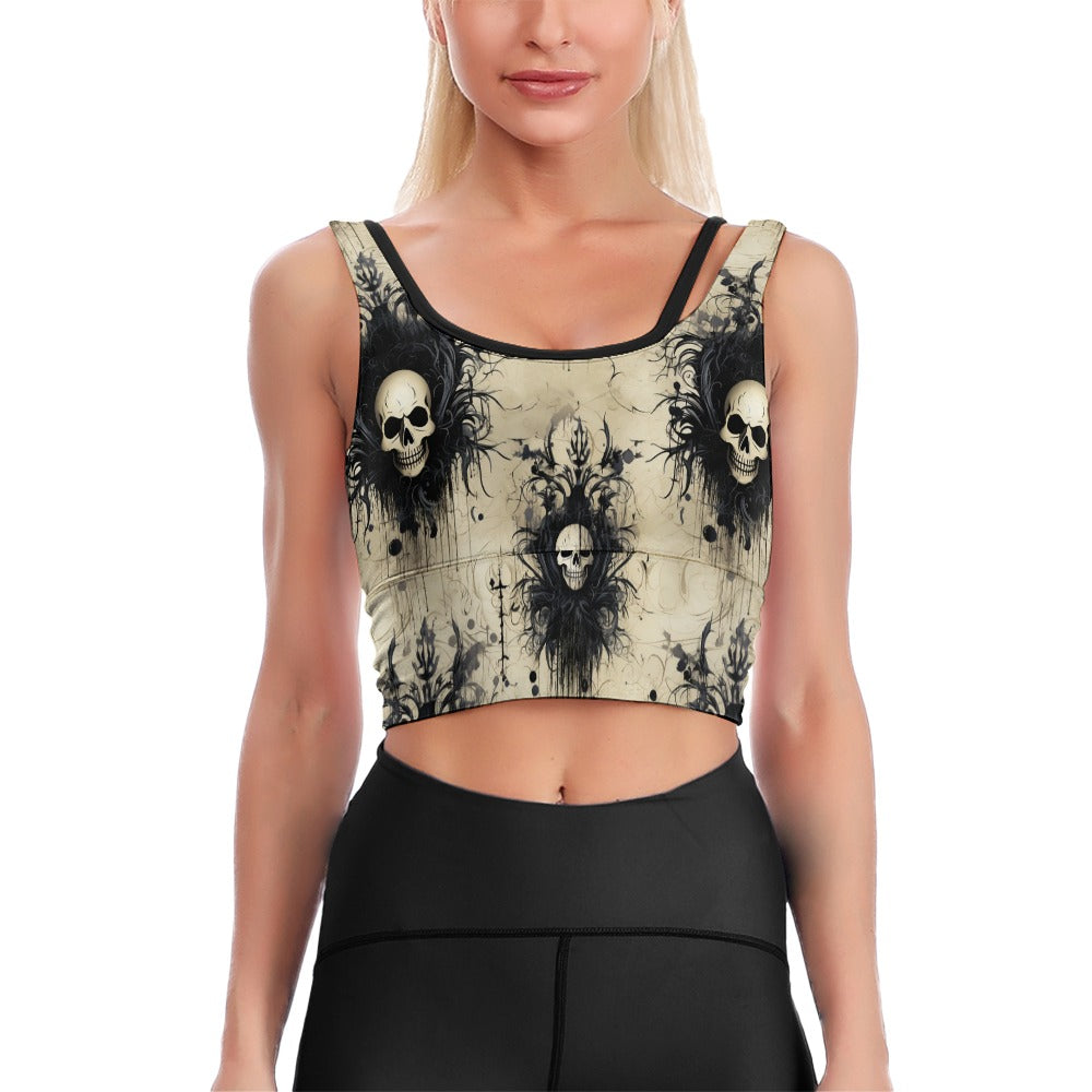 Gothic Skull Yoga Vest for Women - Stylish Workout Top for Yoga, Gym & Fitness - Gothic Fashion & Skull Print Activewear