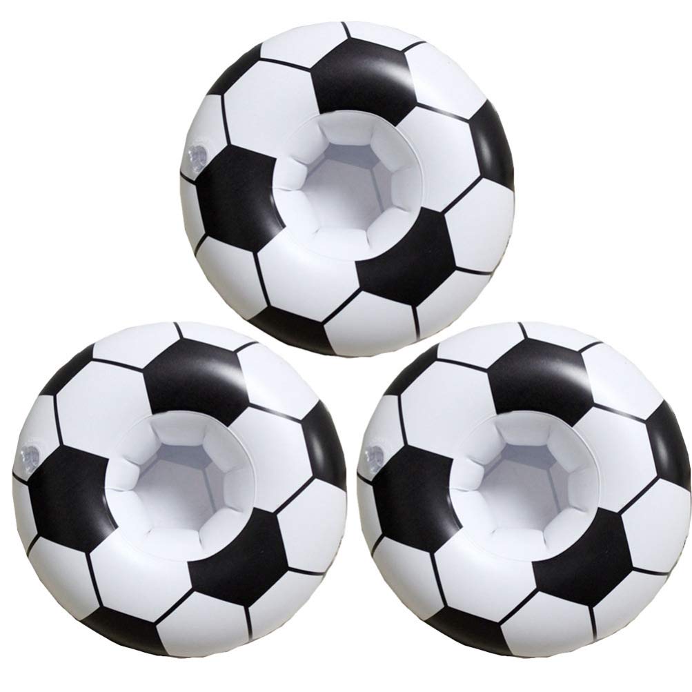 CLISPEED 3pcs Inflatable Drink Holders - Football-Themed Pool Floaties, Reusable Cup Coasters for Beer & Cocktails, Summer Pool Party Accessories (Black/White) - Perfect for Beach, Backyard & BBQ Gatherings