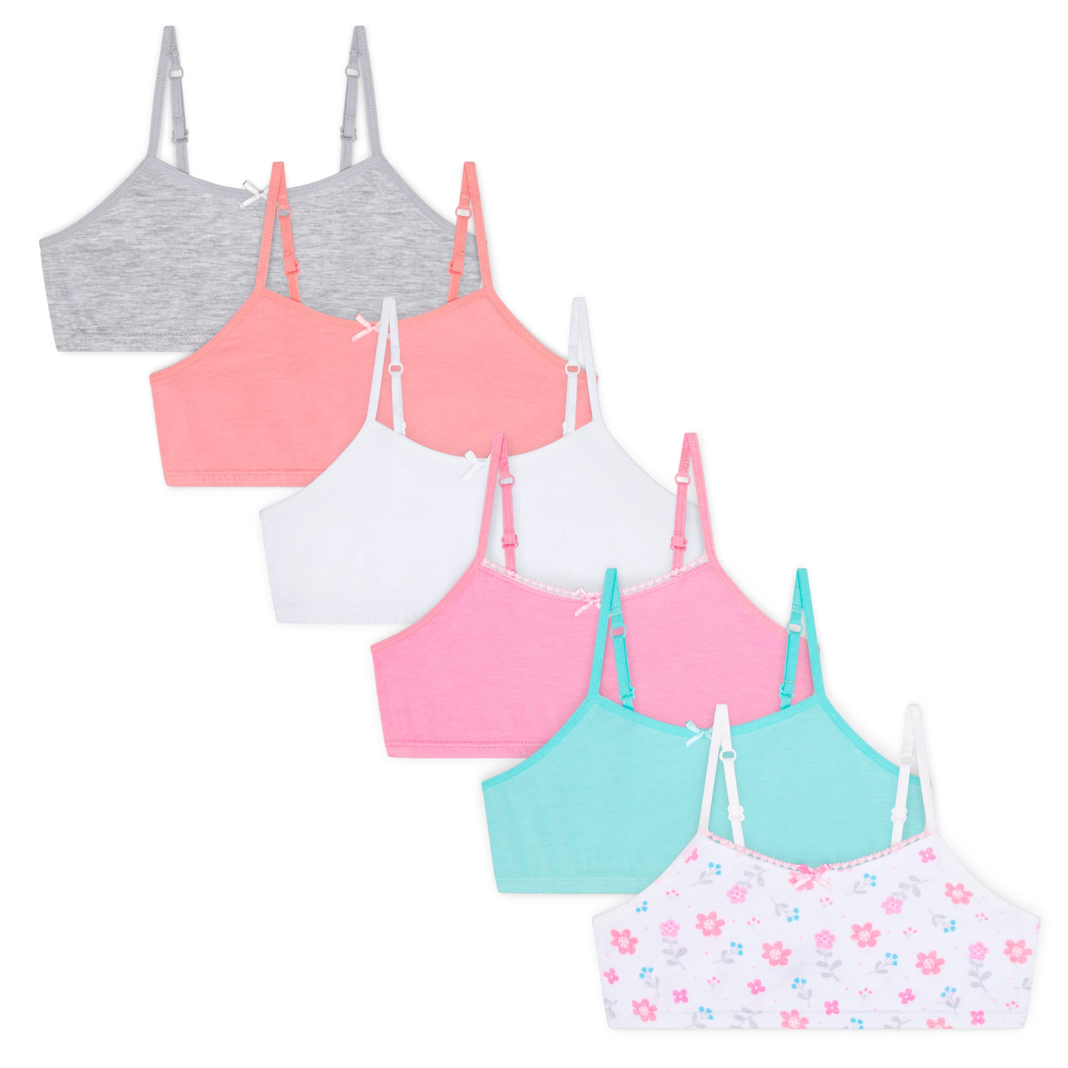 Rene Rofe 6-Pack Girls Cotton Training Bras - Soft Comfortable Crop Cami Bras for Teens & Tweens - Perfect for School, Sports, and Everyday Wear