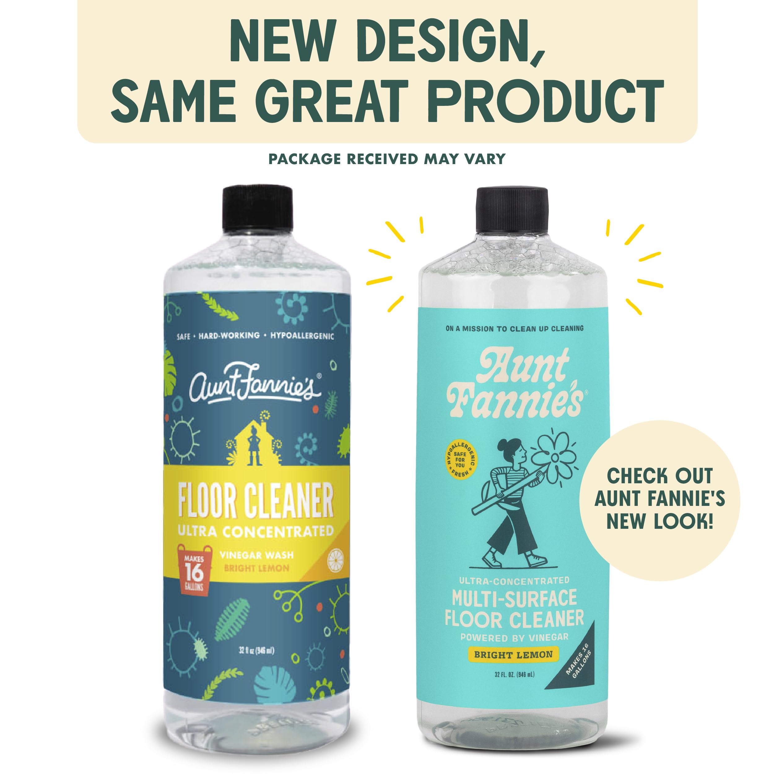 Aunt Fannie's Floor Cleaner Bundle - All-Natural Vinegar Wash & Hardwood Floor Cleaner in Refreshing Lemon Scent | Safe for Kids & Pets | Perfect for Kitchen, Bathroom & Wood Floors