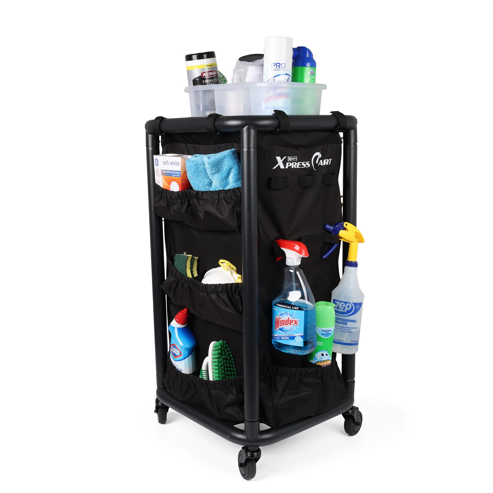 Mobile Maintenance Cart with Rolling Wheels - Compact Steel Frame & Black Tool Bag - Matte Black Finish for Home Garage, Workshop & Professional Use