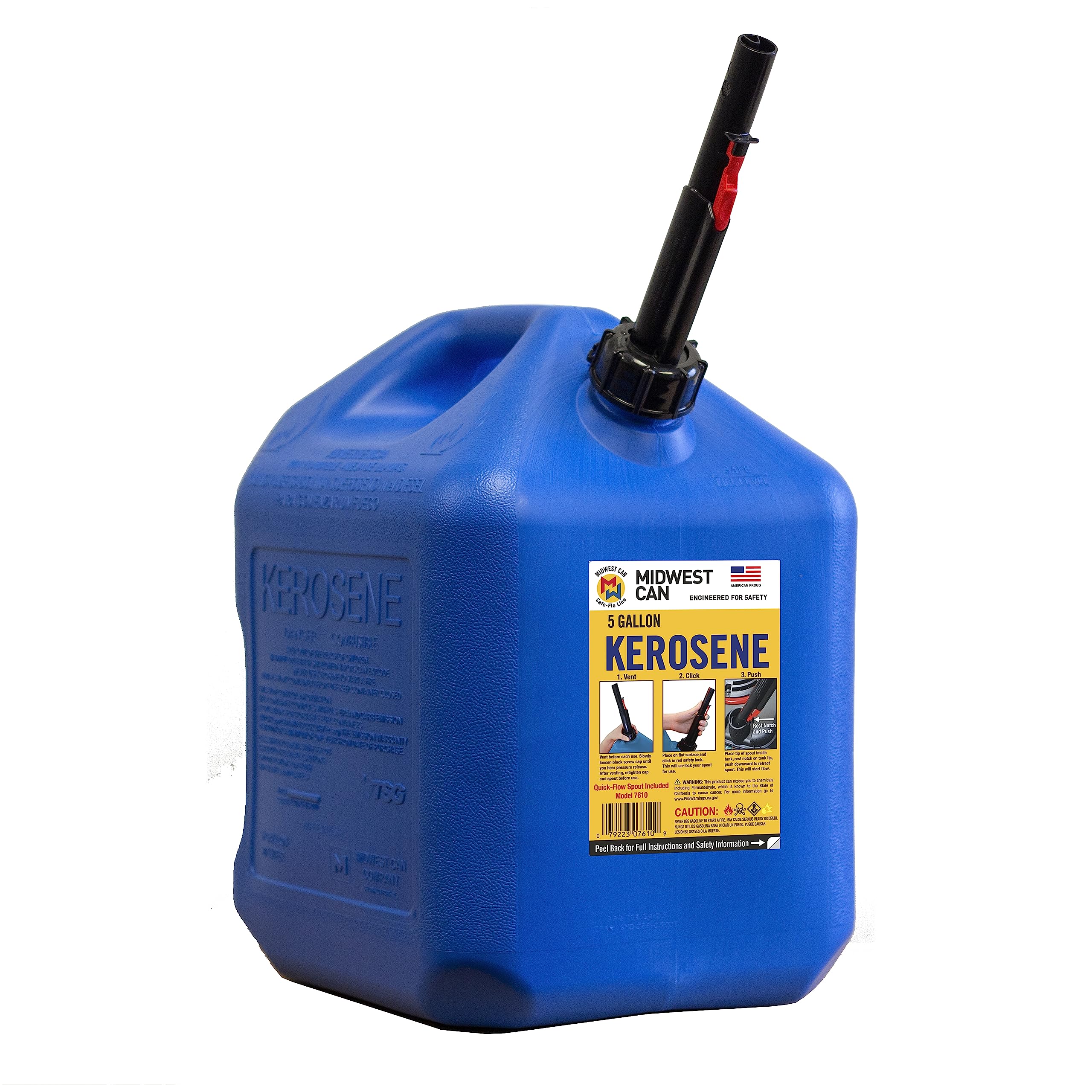 Midwest Can 7600 5 Gallon Red Kerosene Fuel Can with Spout - Portable Gasoline Container for Emergency, Camping & Outdoor Use