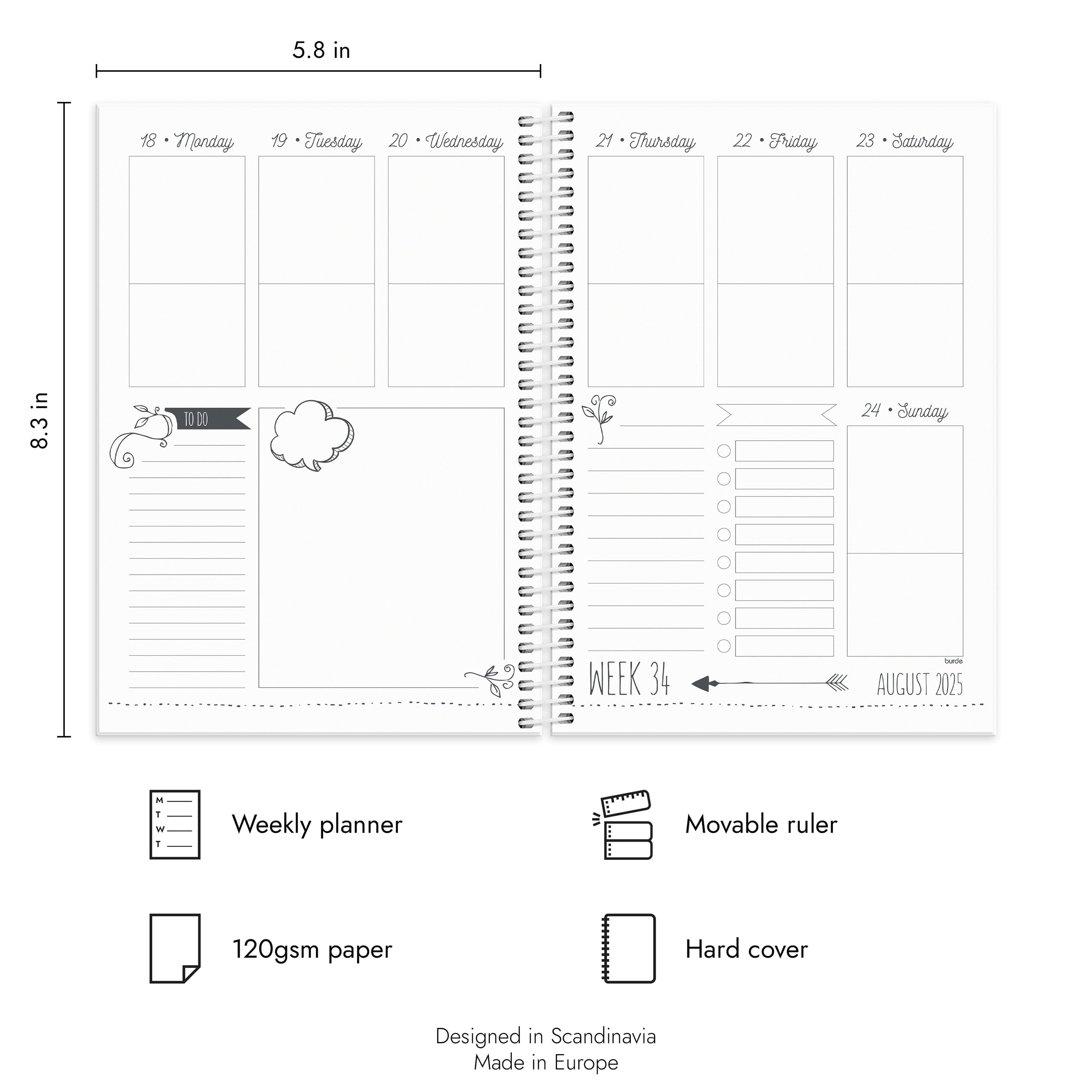 Burde Doodle Planner 2025 - A5 Creative Notebook with Daily, Weekly & Monthly Planning | 12-Month Organizer for Drawing, Writing & Coloring | Hard Cover Journal for Artists, Students & Professionals | Perfect for Goal Setting, Bullet Journaling & Productivity