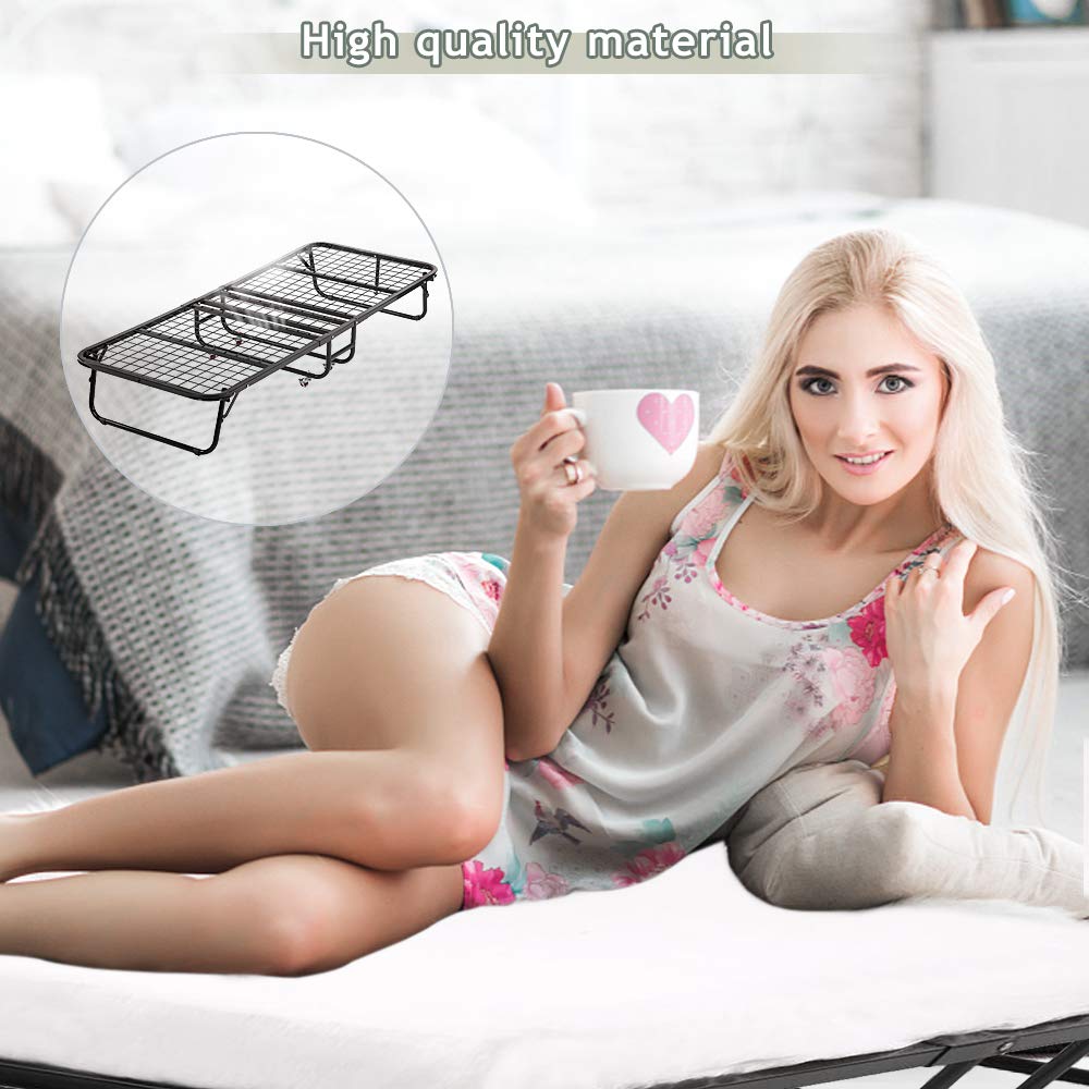 **DKELI Folding Camping Cot with Mattress - Heavy Duty 330Lbs Capacity, Portable Twin Size Rollaway Bed on Wheels for Adults & Kids - Perfect for Camping, Guest Rooms, and Emergency Use (White)**