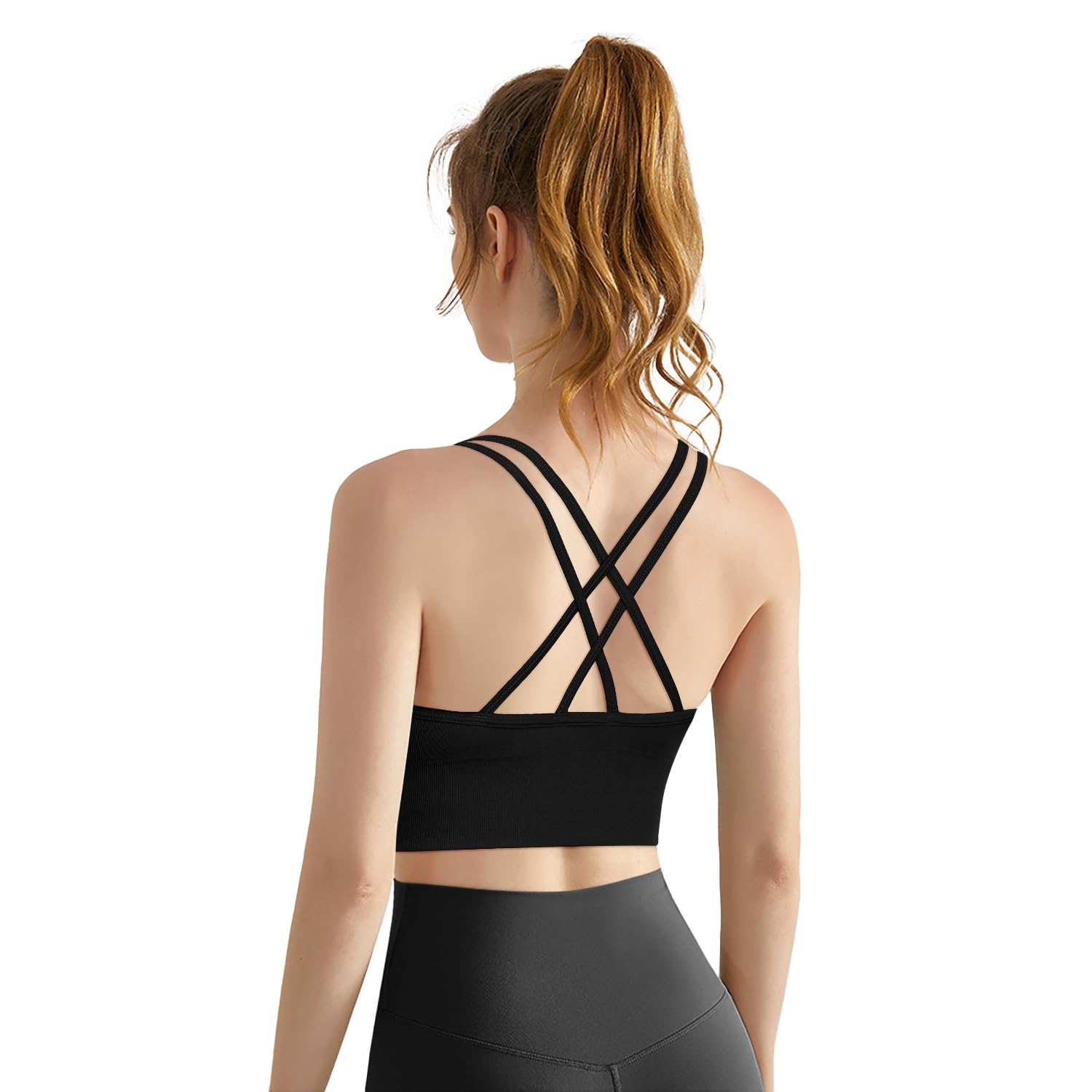 VEQKING Women's Cross Back Sports Bra - Medium Support Seamless Yoga Bra with Removable Pads, 3 Pack for Workout, Fitness & Everyday Wear